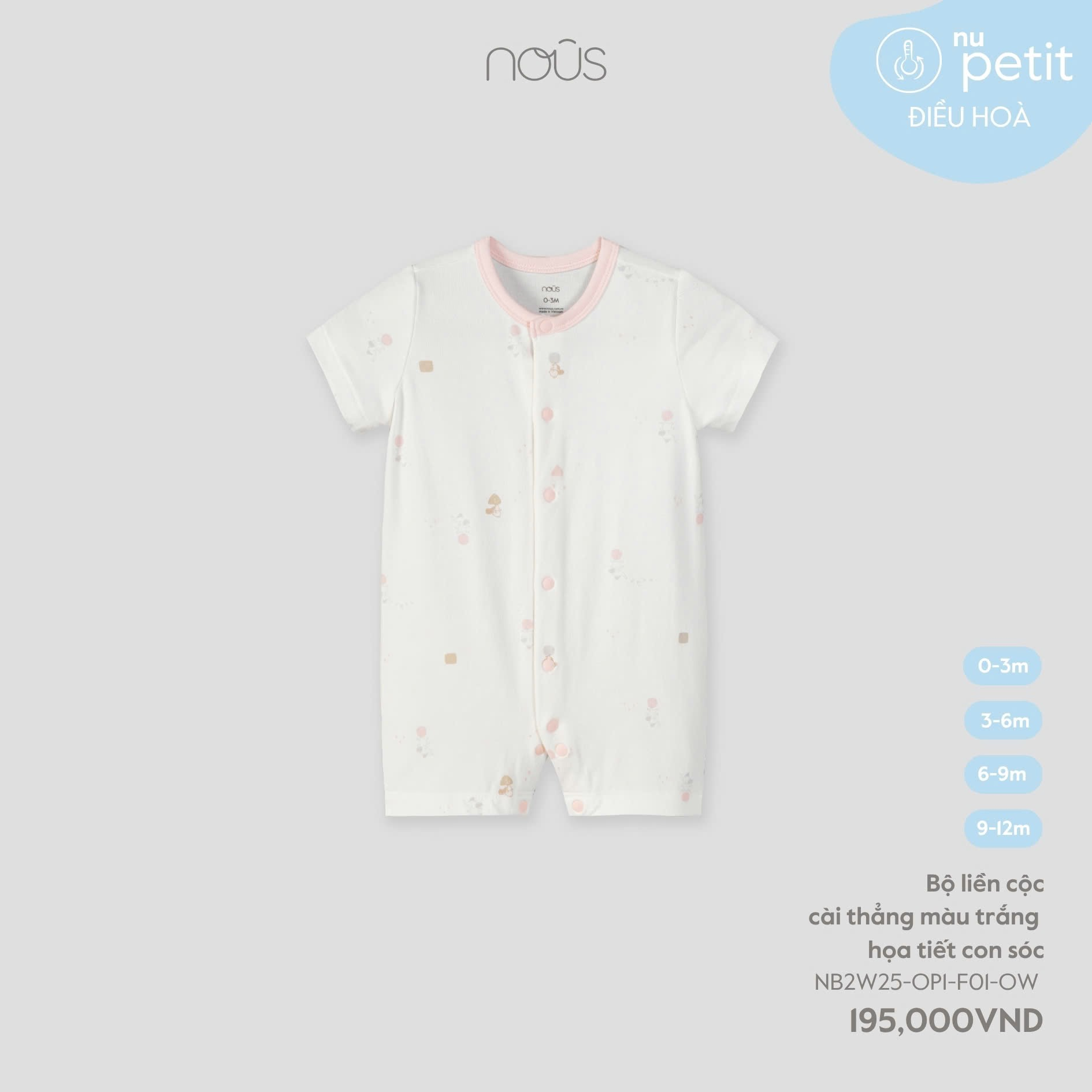 Bộ liền cộc cài thẳng màu trắng họa tiết con sóc