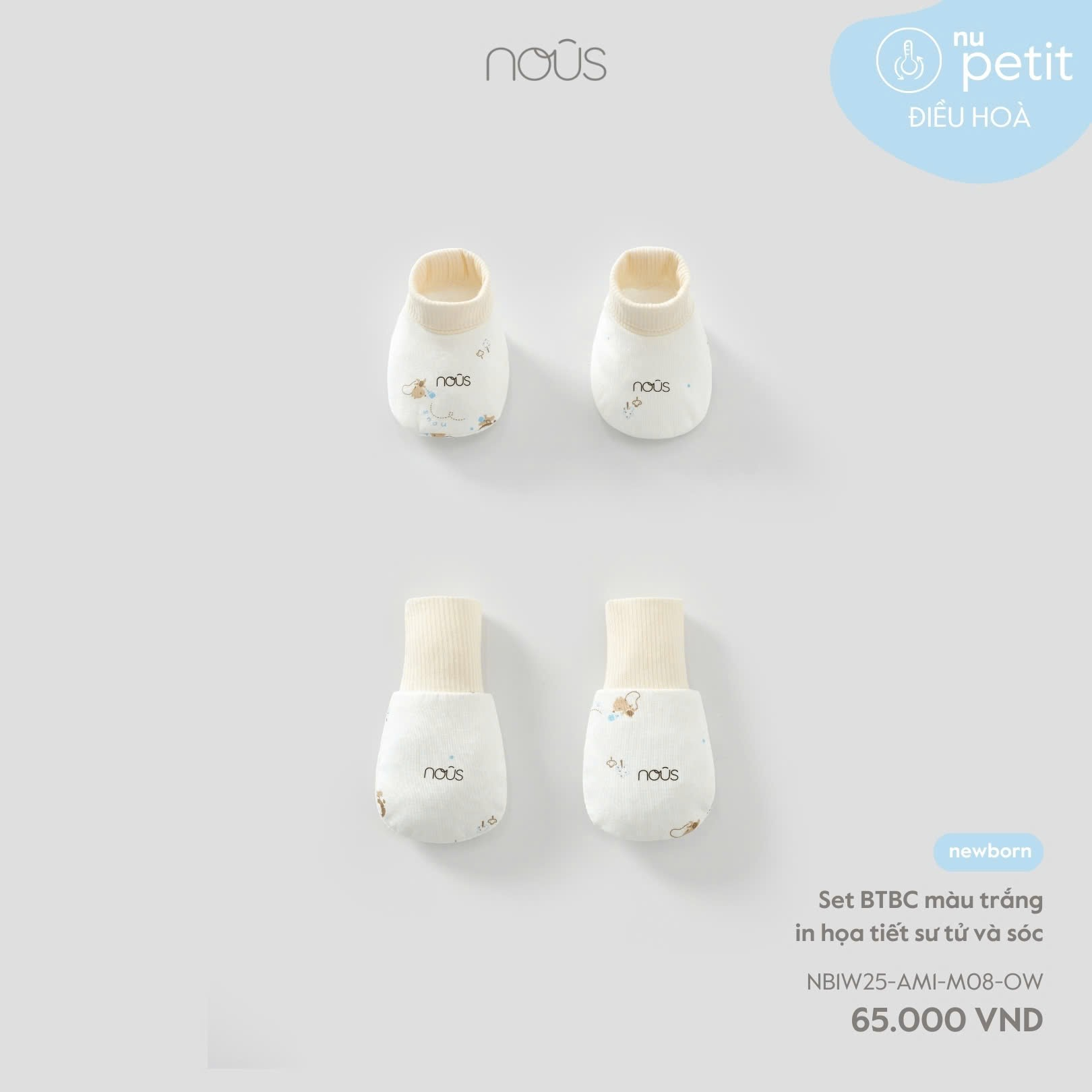 Set BTBC màu trắng in họa tiết sư tử và sóc