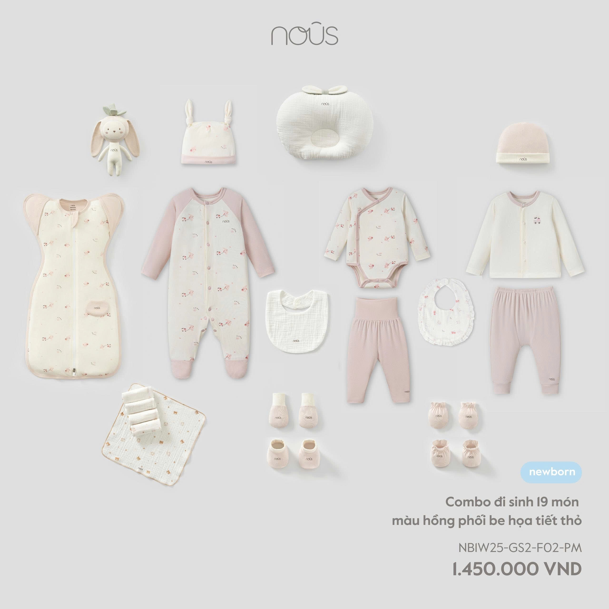 Combo đi sinh 19 món màu hồng phối be họa tiết thỏ