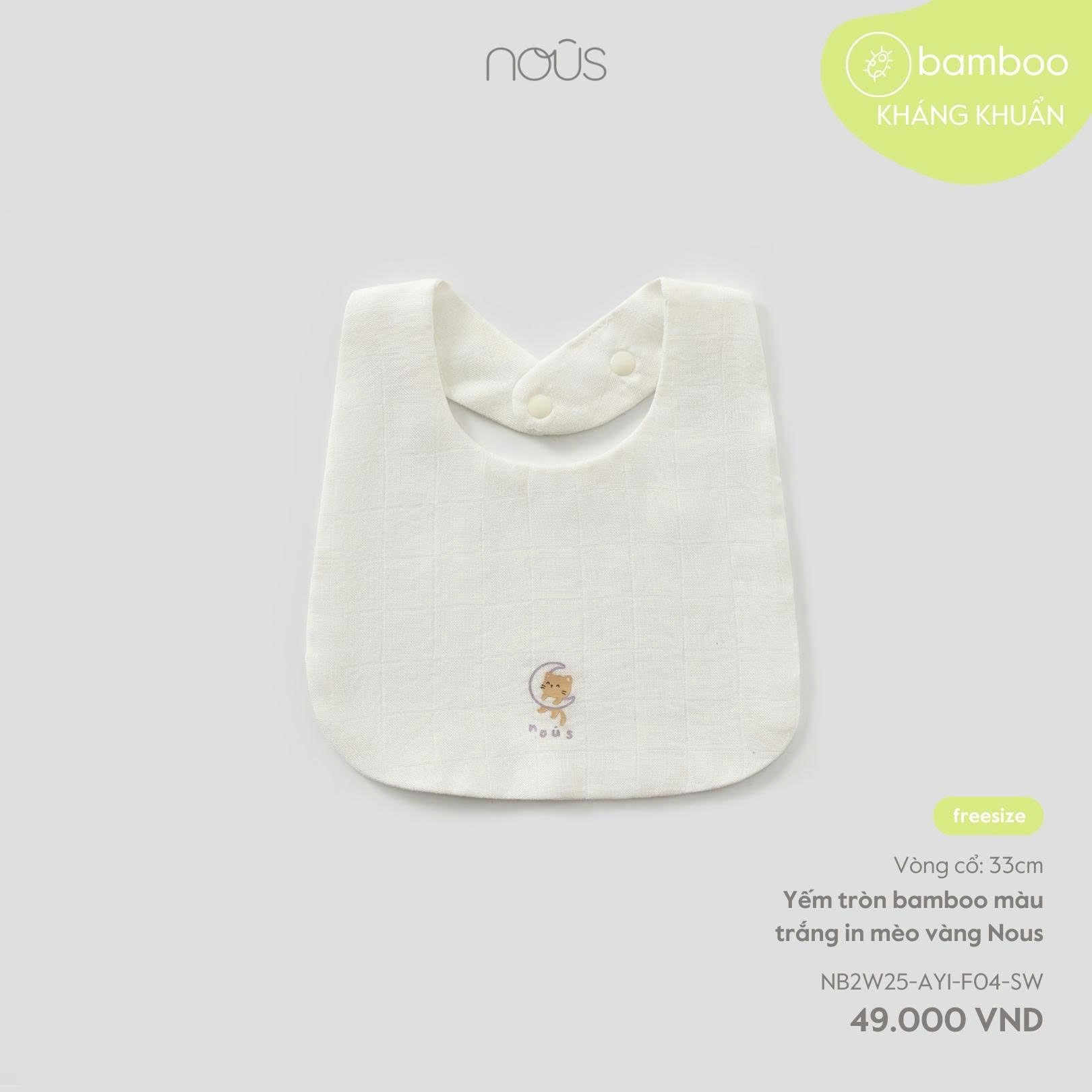 Yếm tròn bamboo màu trắng in mèo vàng Nous