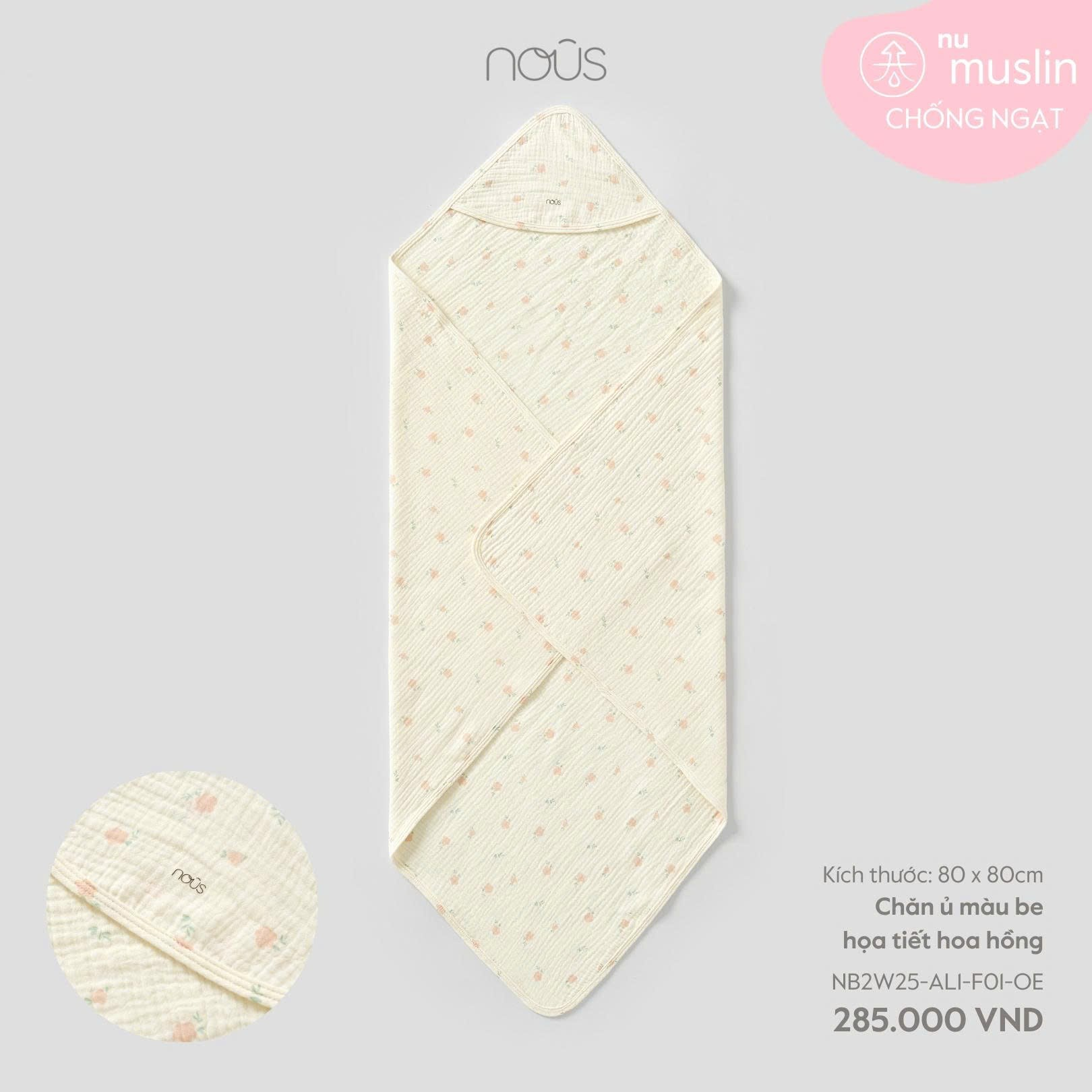 Chăn ủ màu be họa tiết hoa hồng