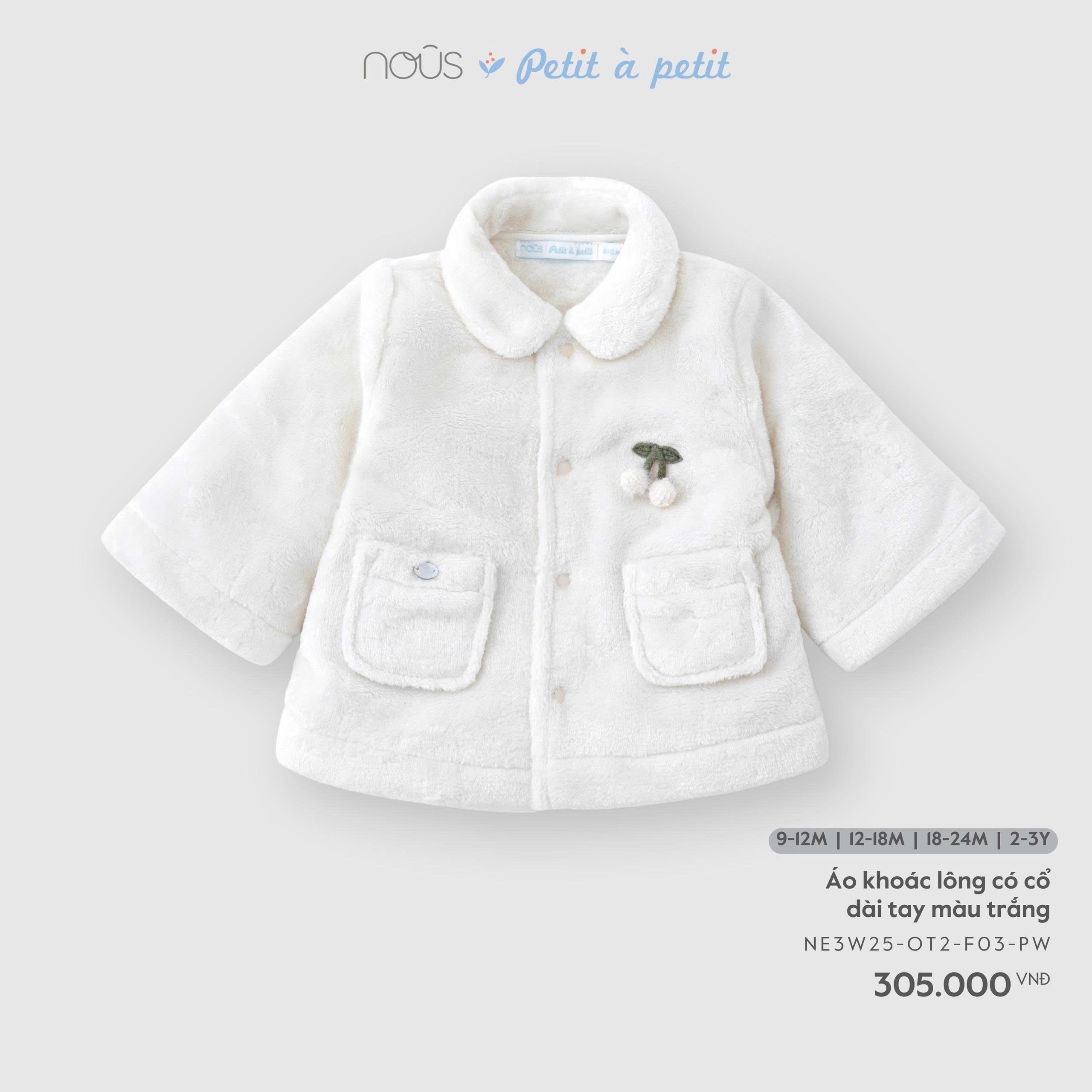 Áo khoác lông có cổ dài tay màu trắng