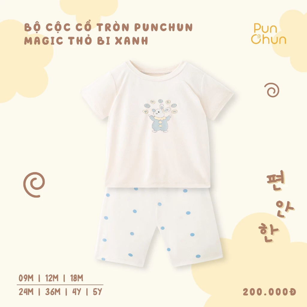 Bộ cộc cổ tròn Punchun Magic thỏ bi xanh K2GS1526OP
