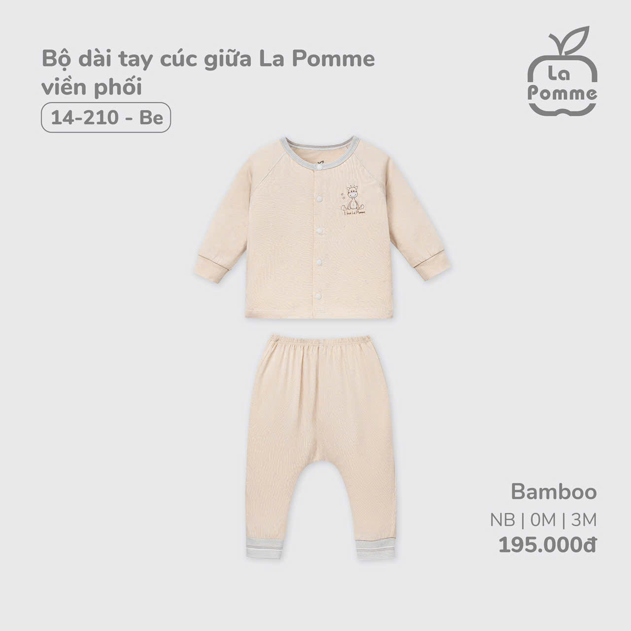 Bộ dài tay cúc giữa La Pomme viền phối