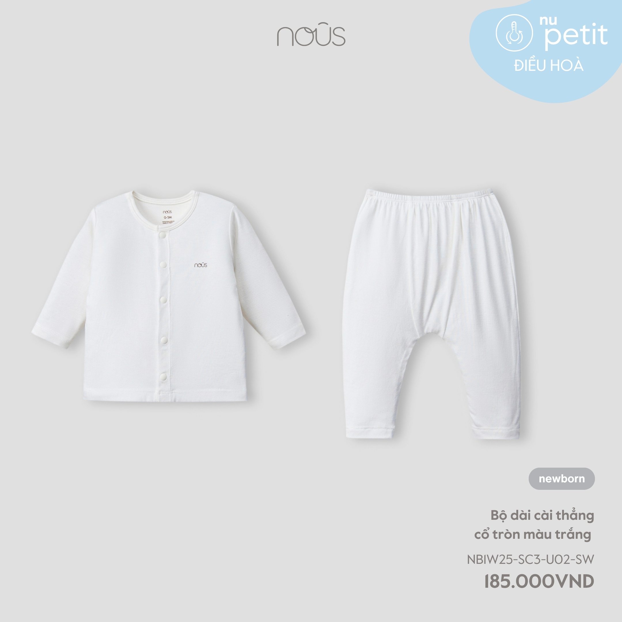 Bộ dài cài thẳng cổ tròn màu trắng