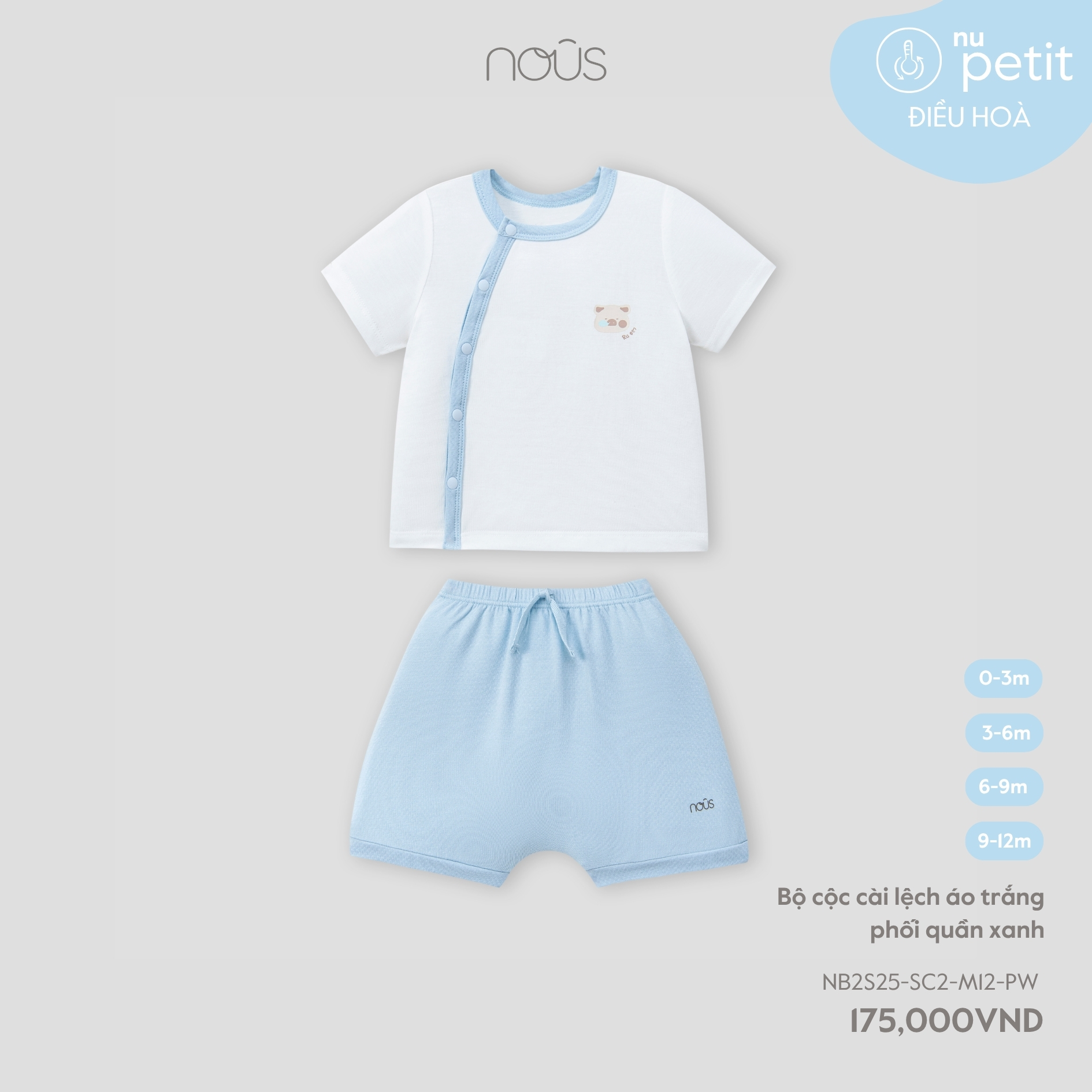 Bộ cộc cài lệch áo trắng phối quần xanh