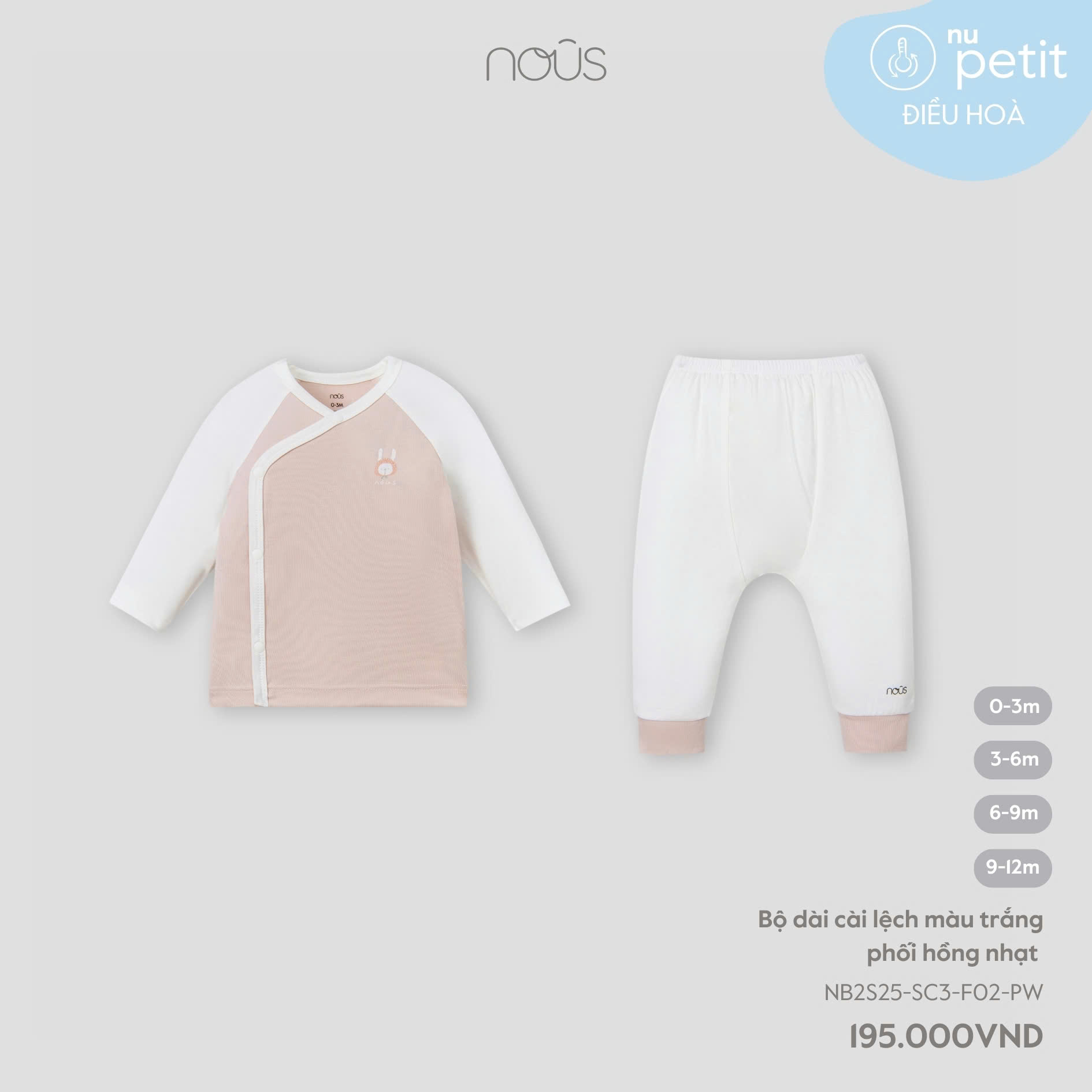 Bộ dài cài lệch màu trắng phối hồng nhạt