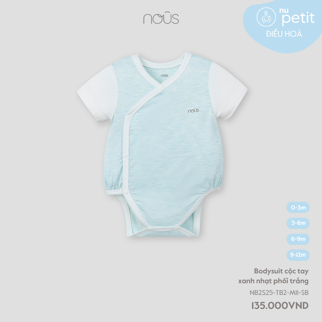 Bodysuit cộc tay xanh nhạt phối trắng