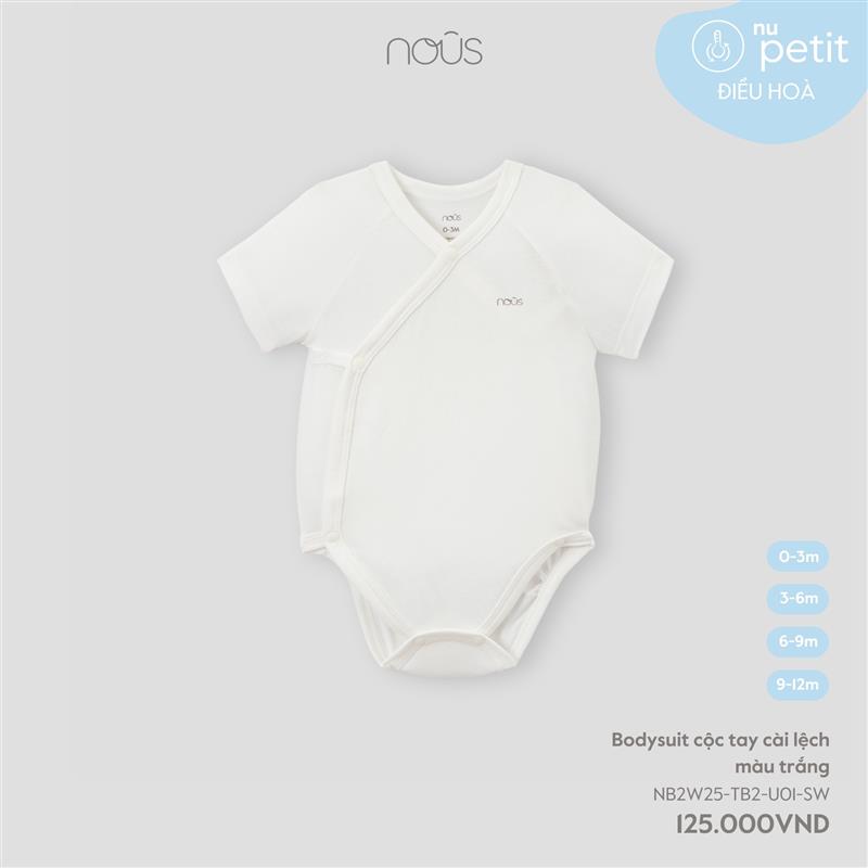Bodysuit cộc tay cài lệch màu trắng