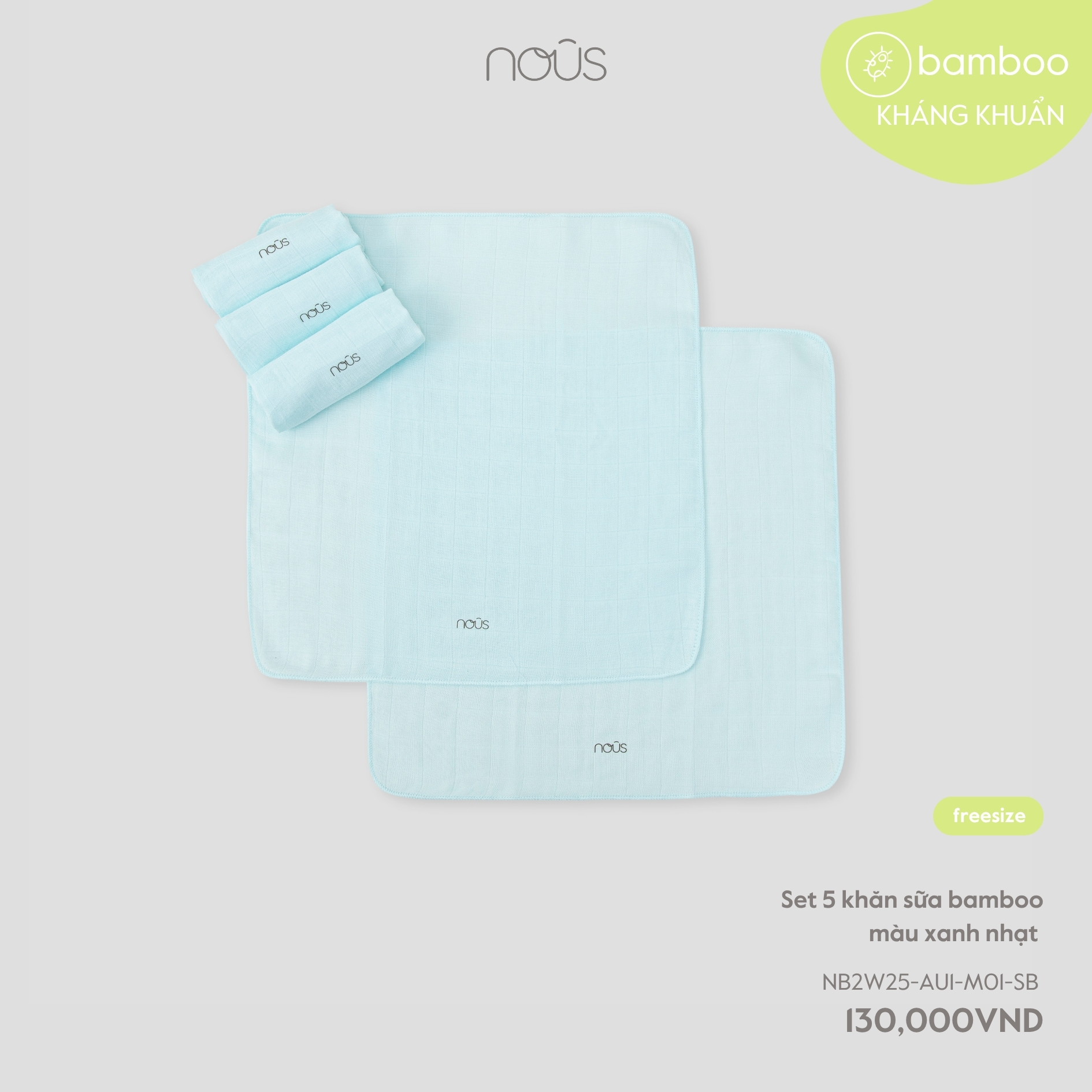 Set 5 khăn sữa bamboo màu xanh