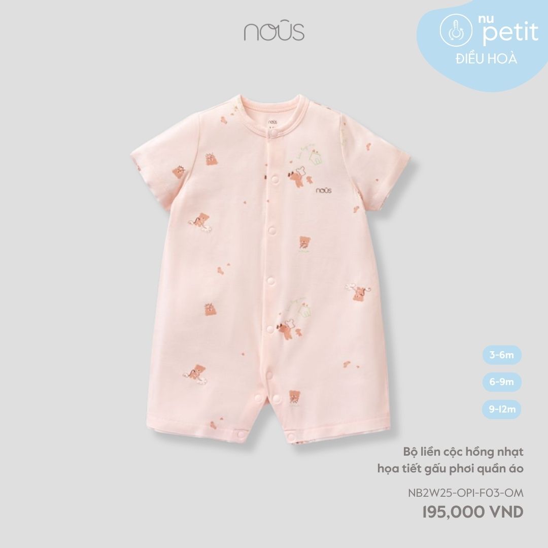 Bộ liền cộc hồng nhạt họa tiết gấu phơi quần áo