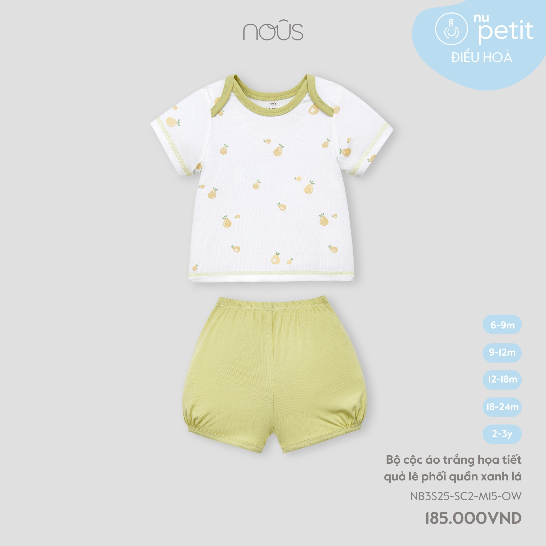 Bộ Cộc Áo Trắng Họa Tiết Quả Lê Phối Quần Xanh Lá NU2465