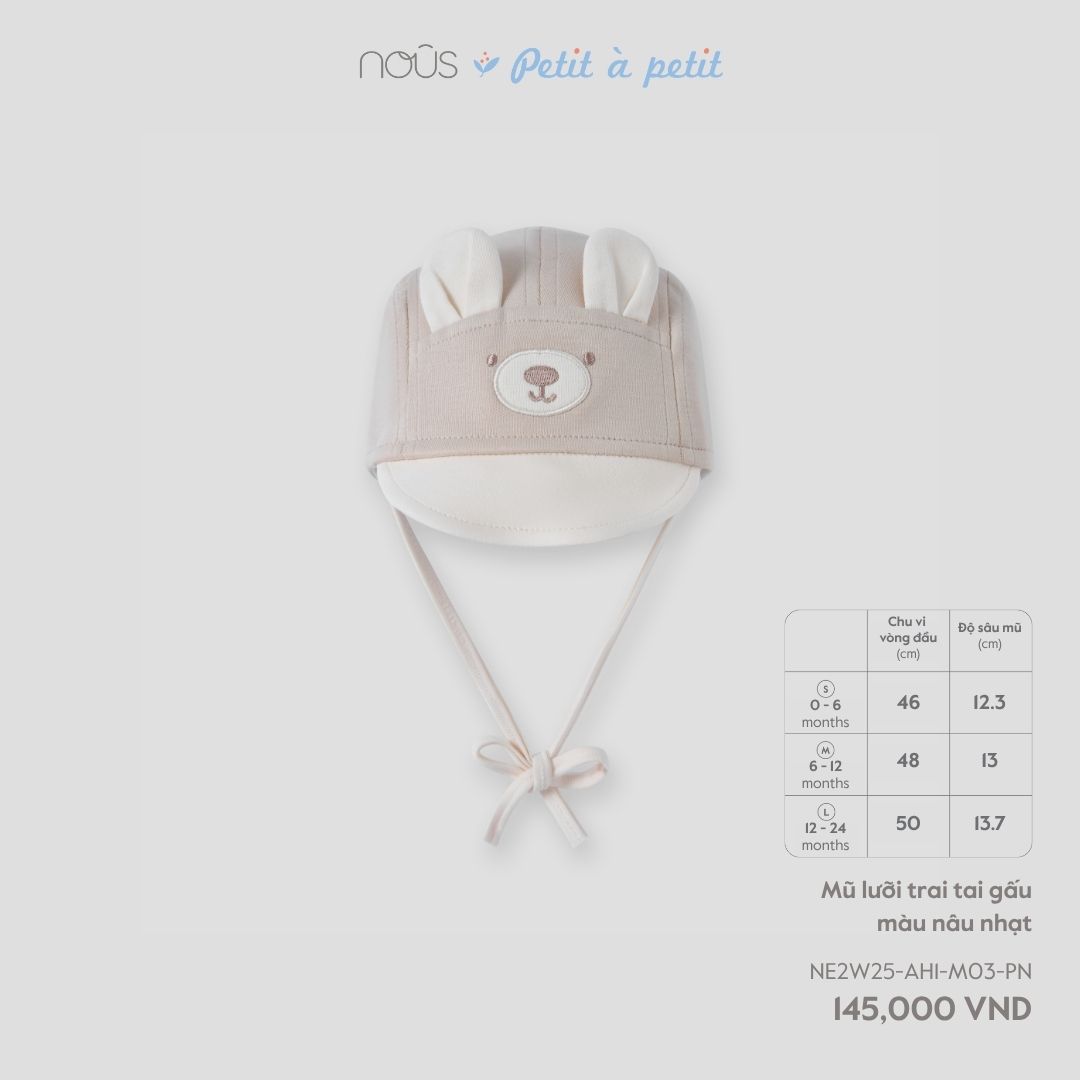 Mũ lưỡi trai tai gấu màu nâu nhạt