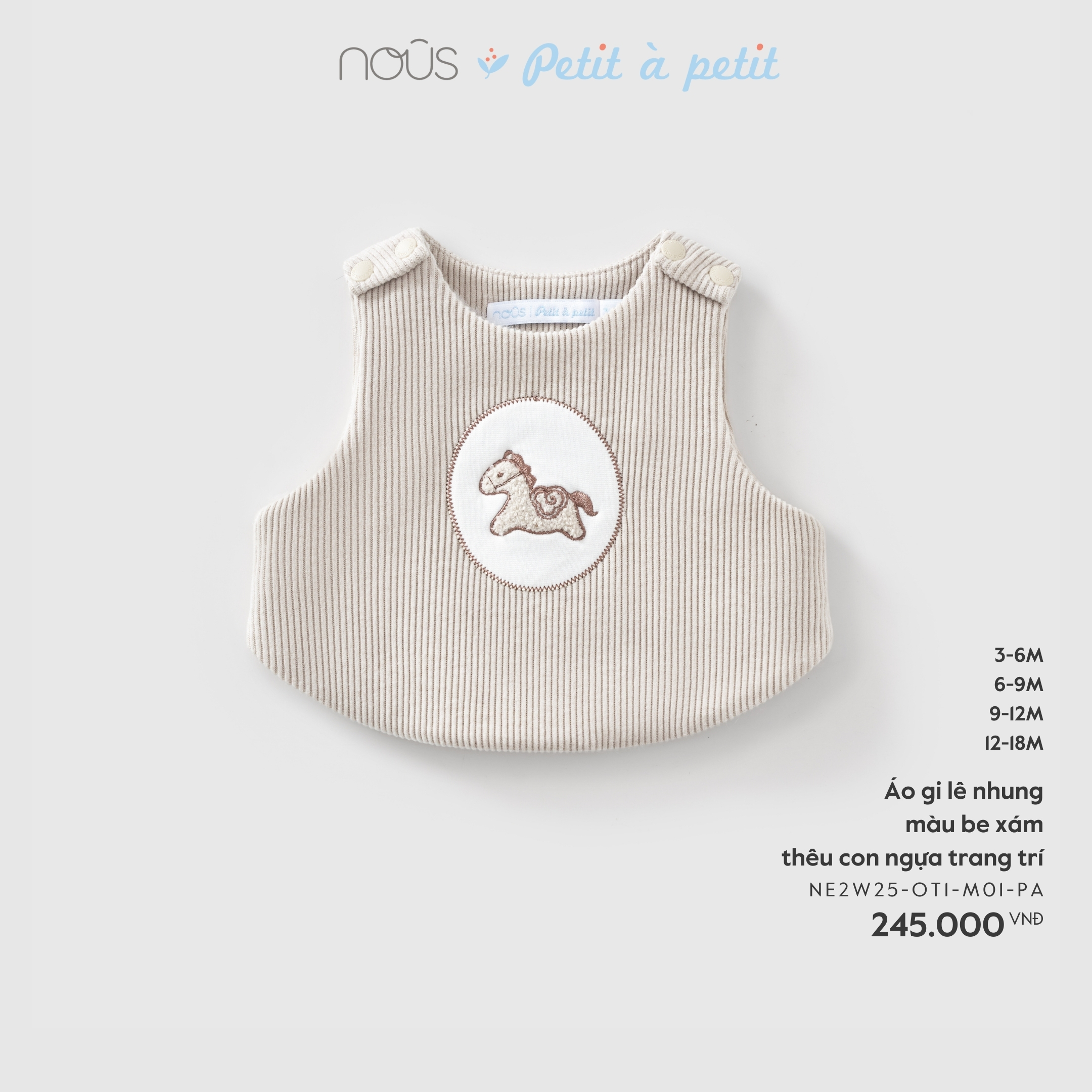 Áo gi lê nhung màu be xám thêu con ngựa trang trí