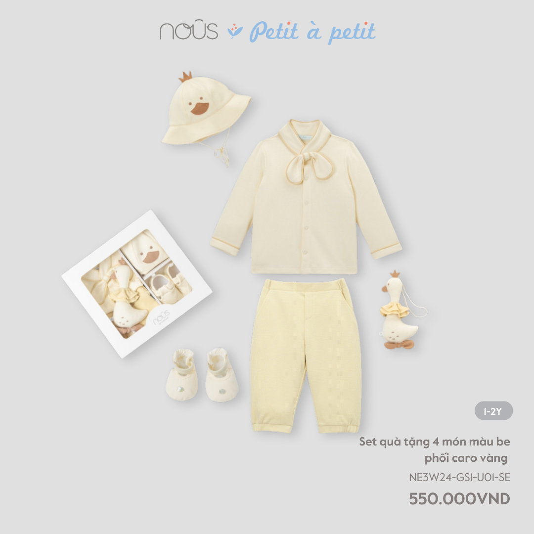 Set quà tặng 4 món màu be phối caro vàng