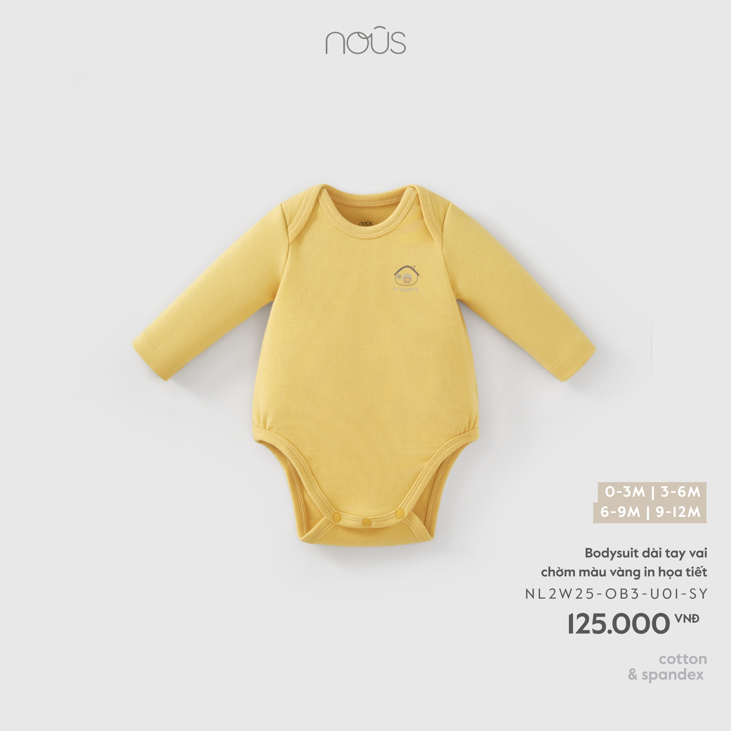 Bodysuit dài tay vai chờm màu vàng in họa tiết