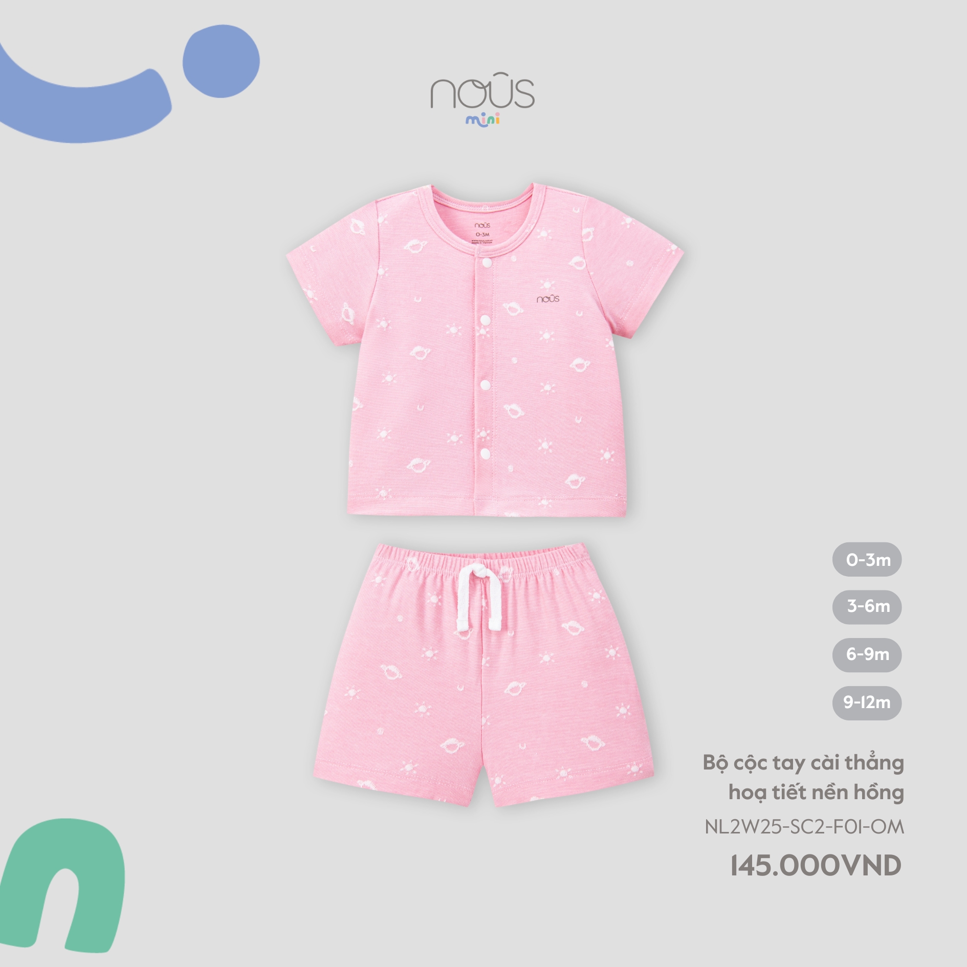 Bộ cộc tay cài thẳng hoạ tiết nền hồng