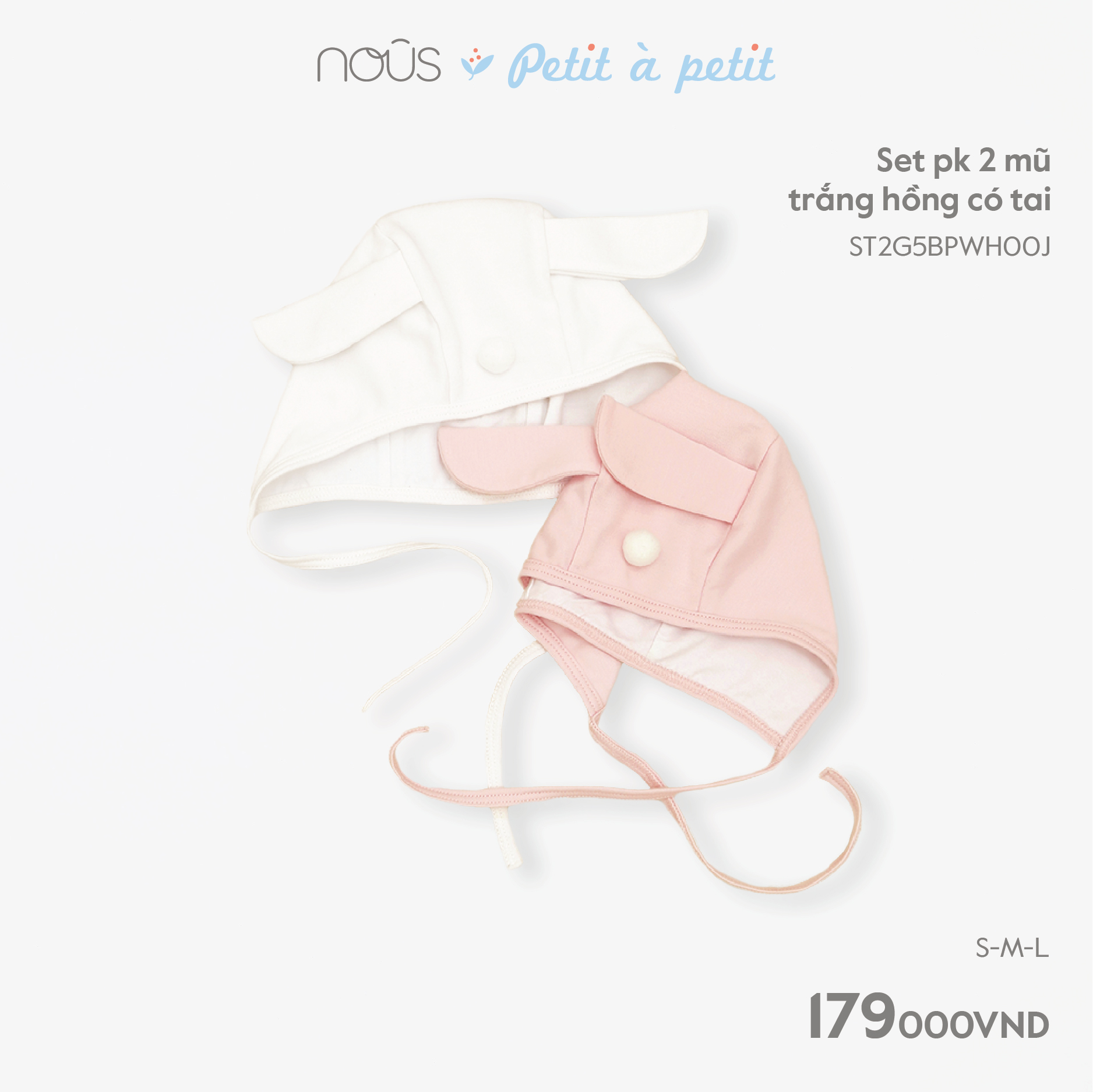 Set Phụ Kiện 2 Mũ Trắng Hồng Có Tai NU0474