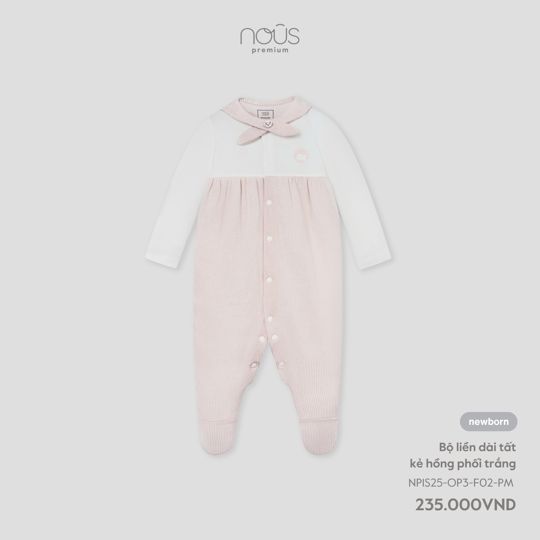 Bộ liền dài tất kẻ hồng phối trắng