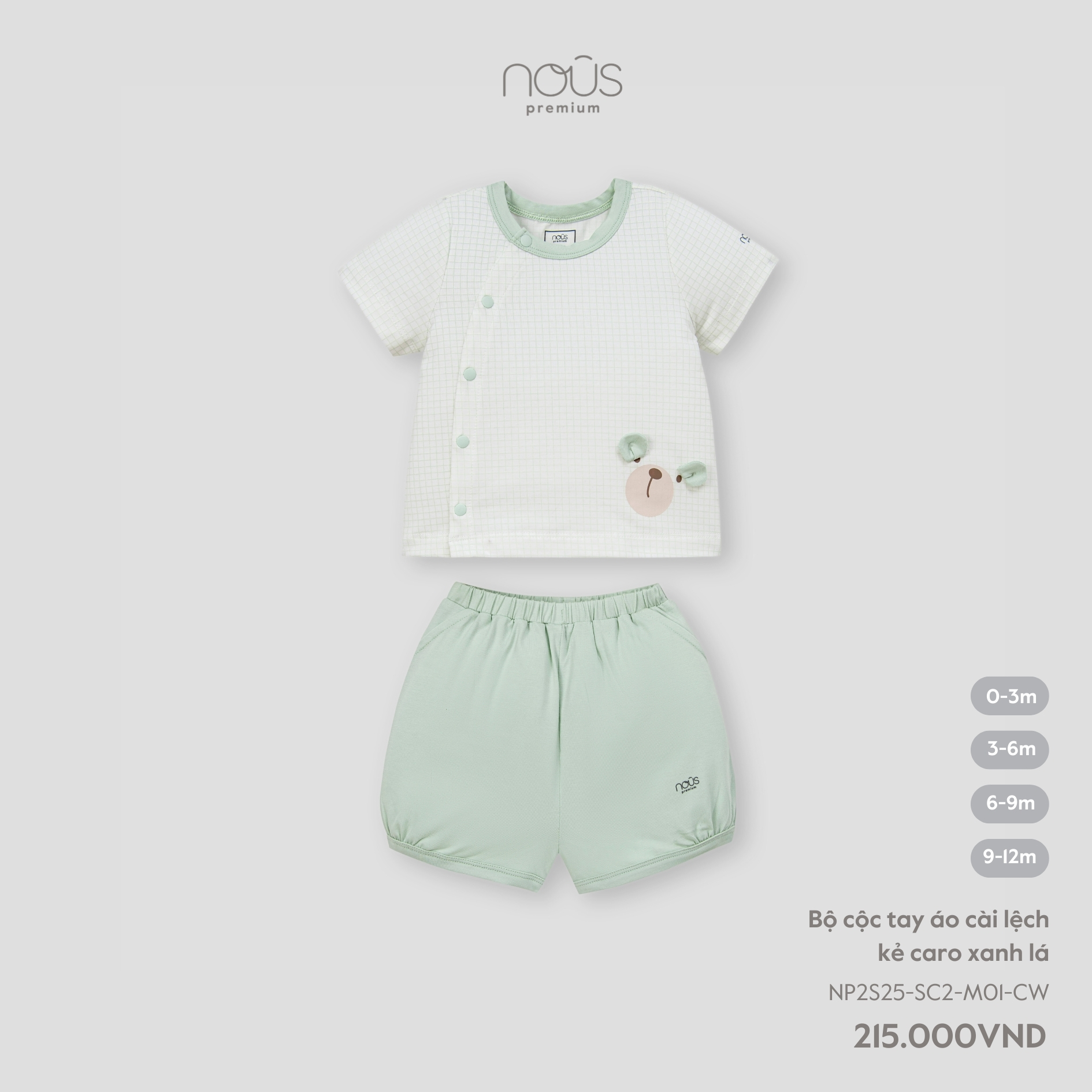 Bộ cộc tay áo cài lệch kẻ caro xanh lá