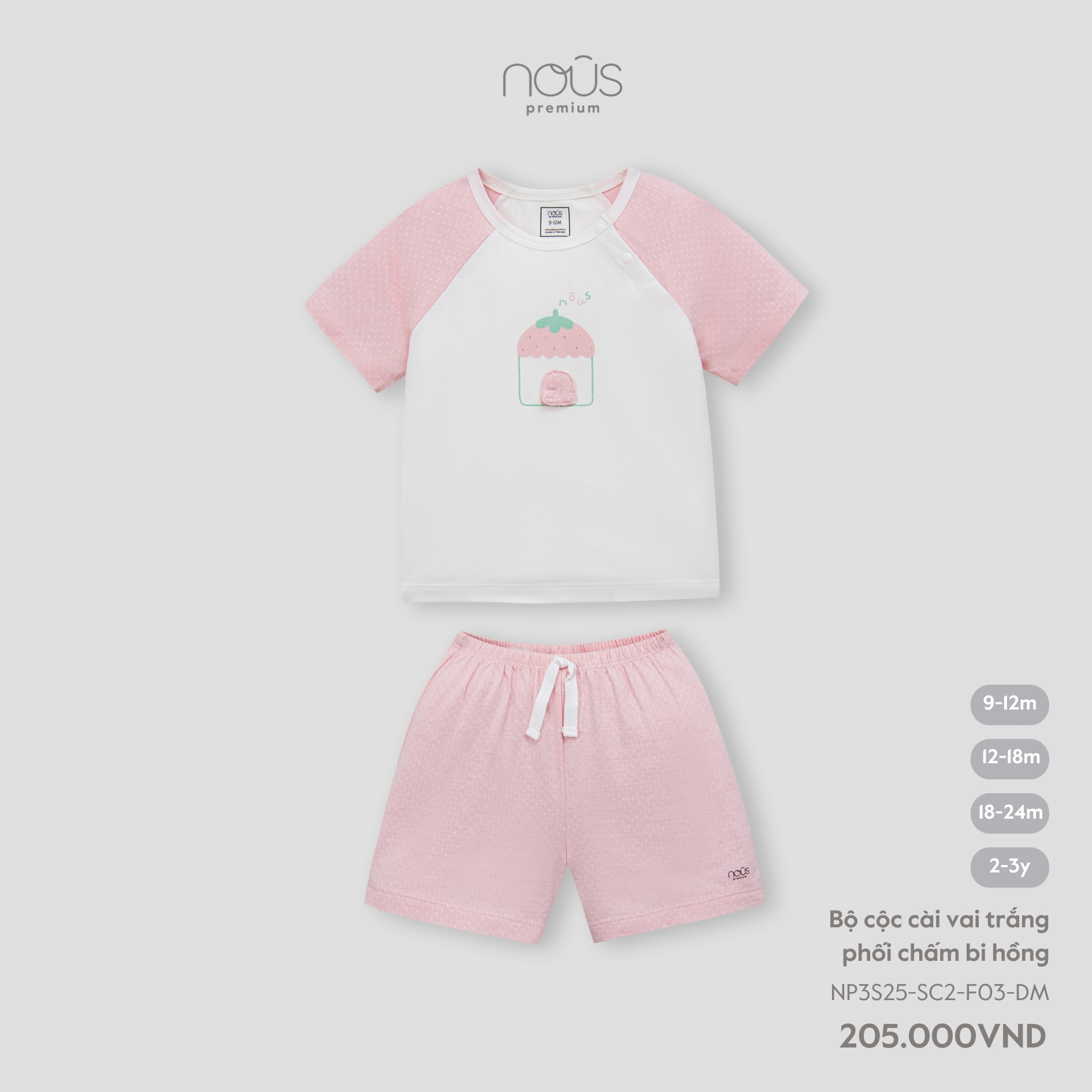 Bộ cộc cài vai trắng phối chấm bi hồng