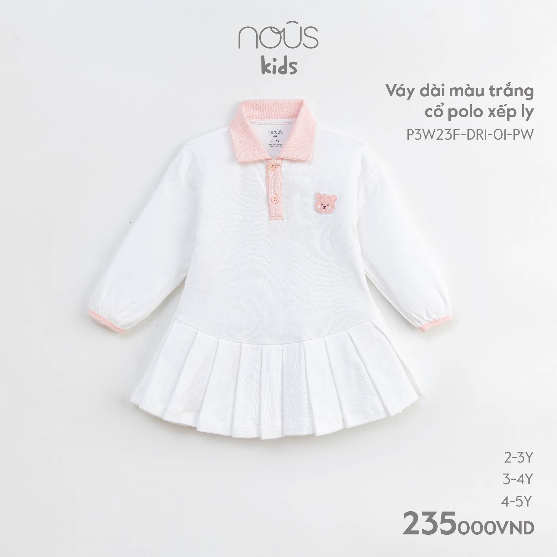 Váy Dài Màu Trắng Cổ Polo Xếp Ly NU1874