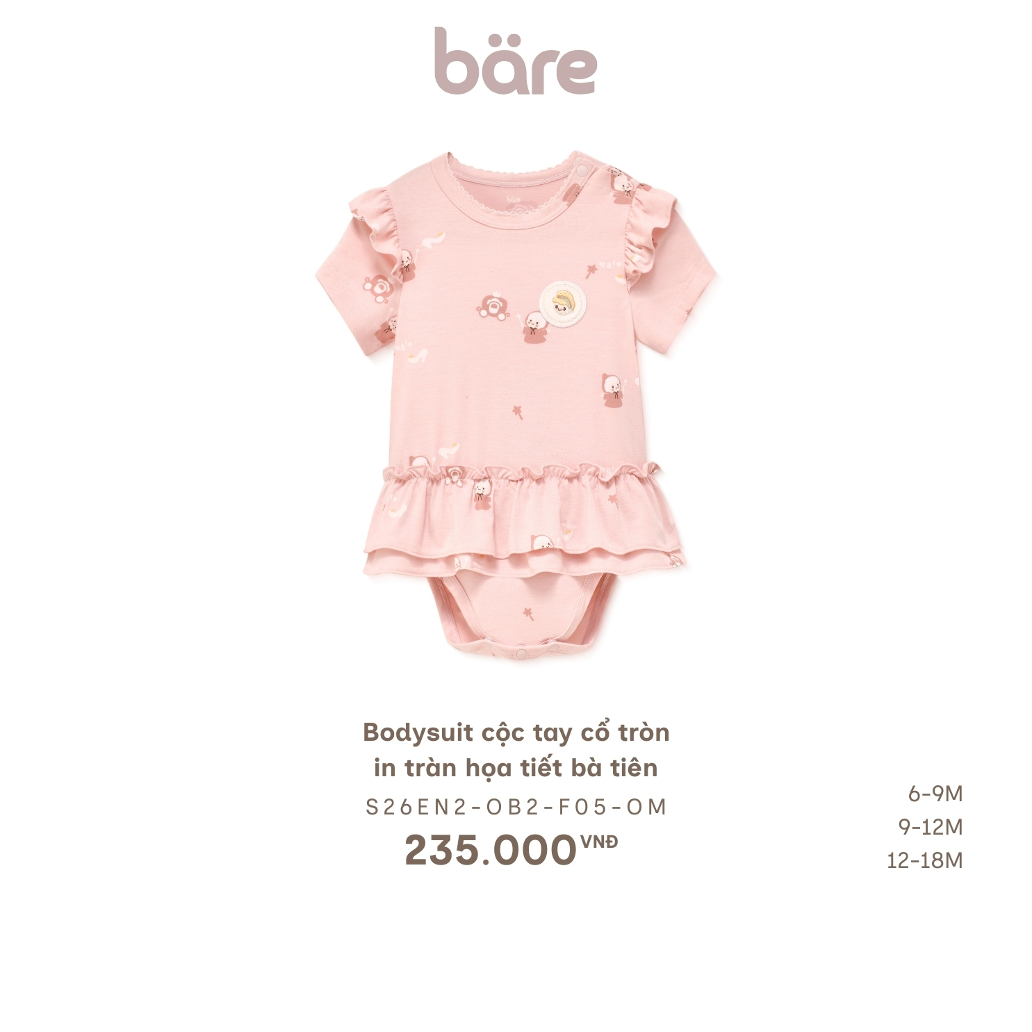 Bodysuit cộc tay cổ tròn in tràn họa tiết bà tiên