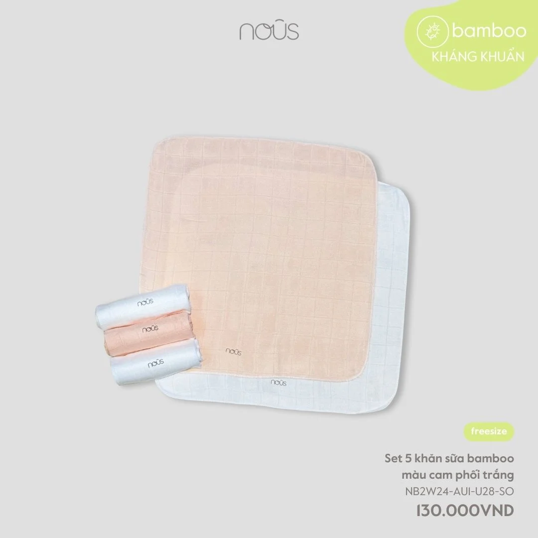 Set 5 khăn sữa bamboo màu cam phối trắng