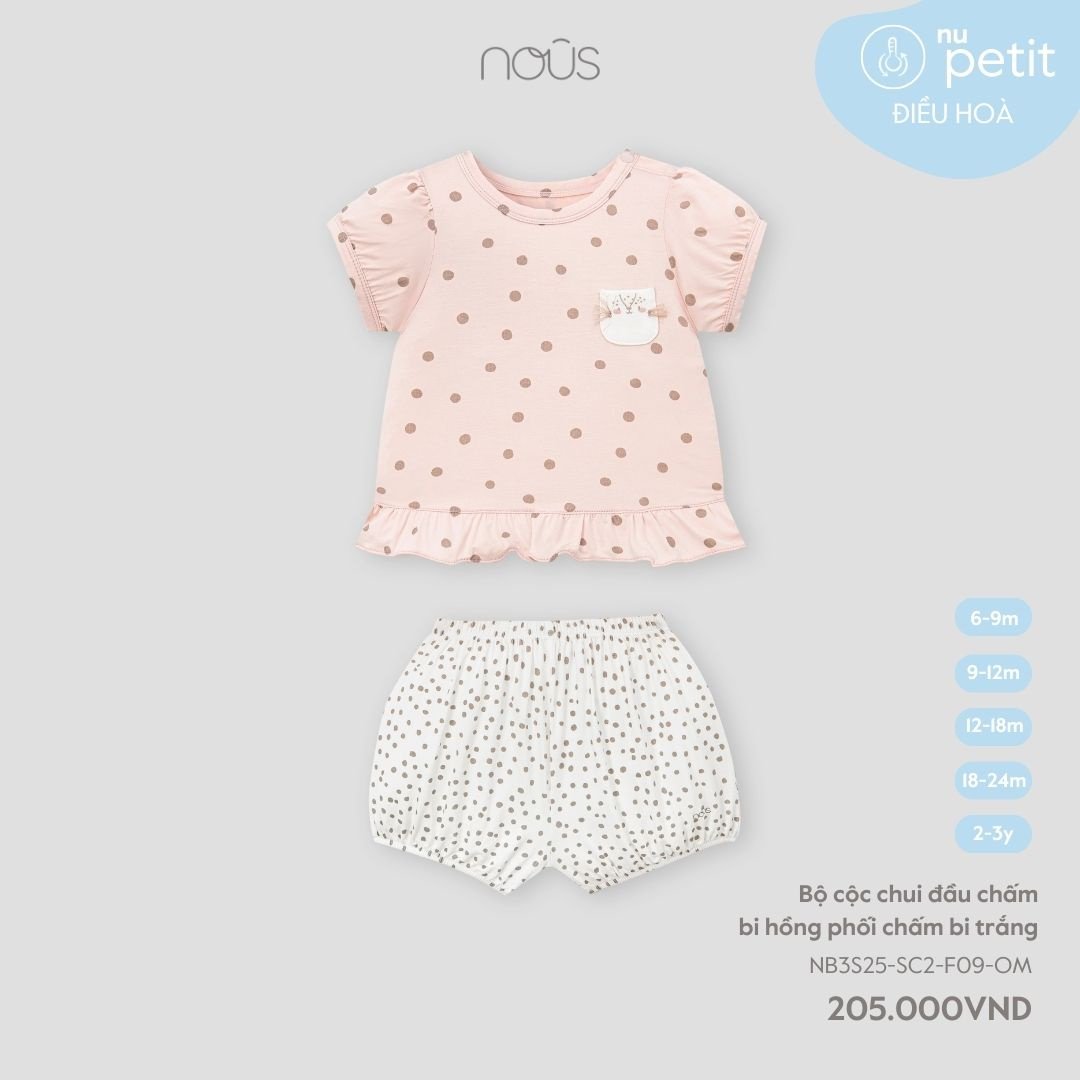 Bộ cộc chui đầu chấm bi hồng phối chấm bi trắng