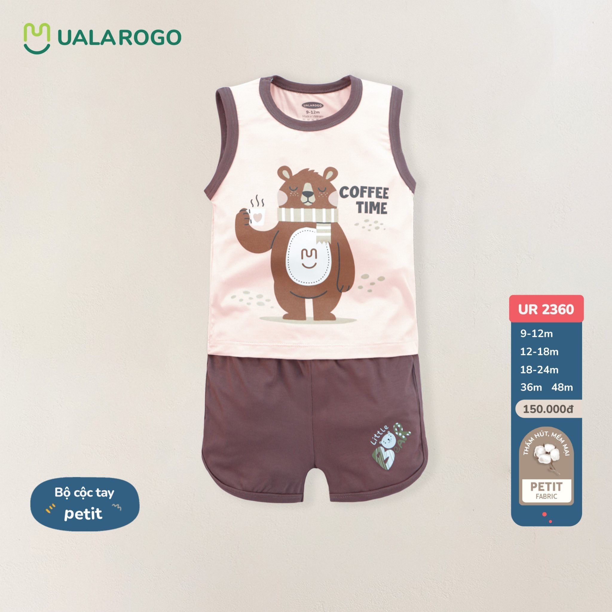 Bộ sát nách petit UALA hoạ tiết con gấu UR2360