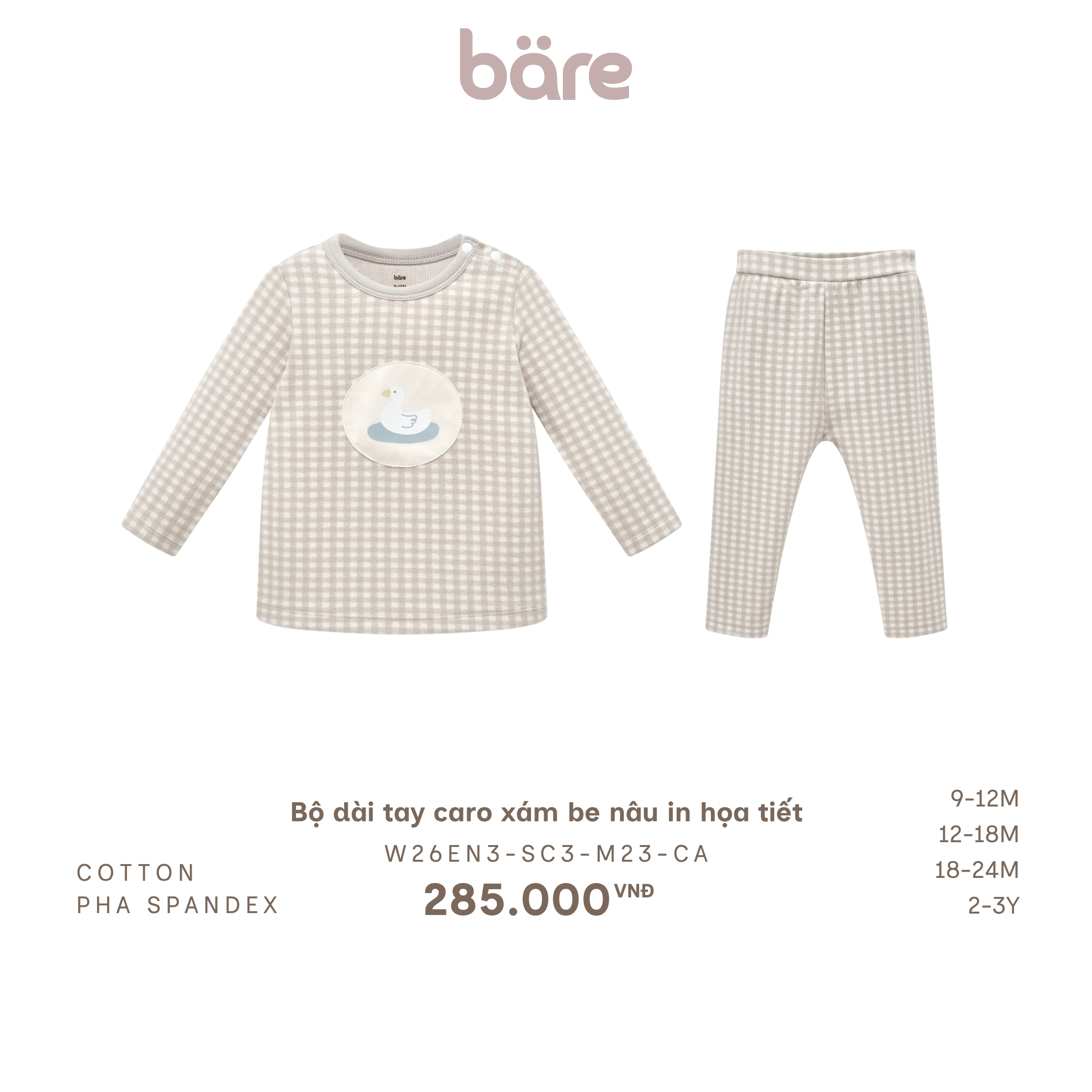 Bộ dài tay caro xám be nâu in họa tiết