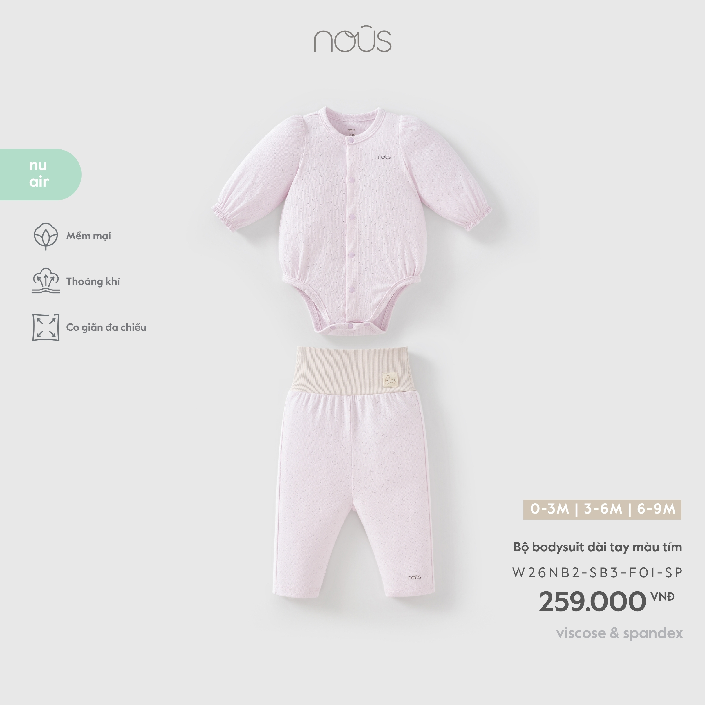 Bộ bodysuit dài tay màu tím