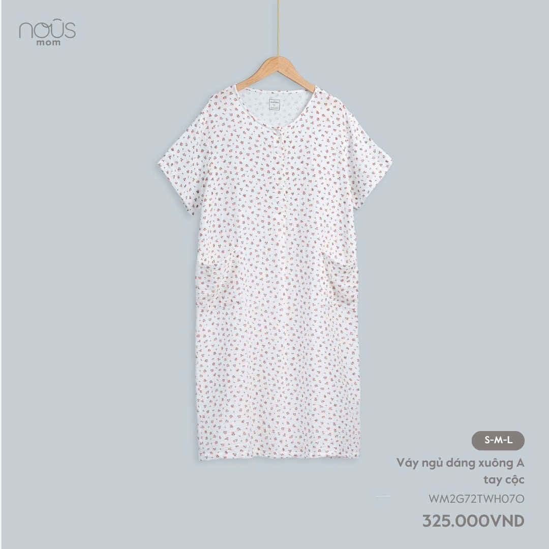 Váy ngủ dáng xuông A, tay cộc