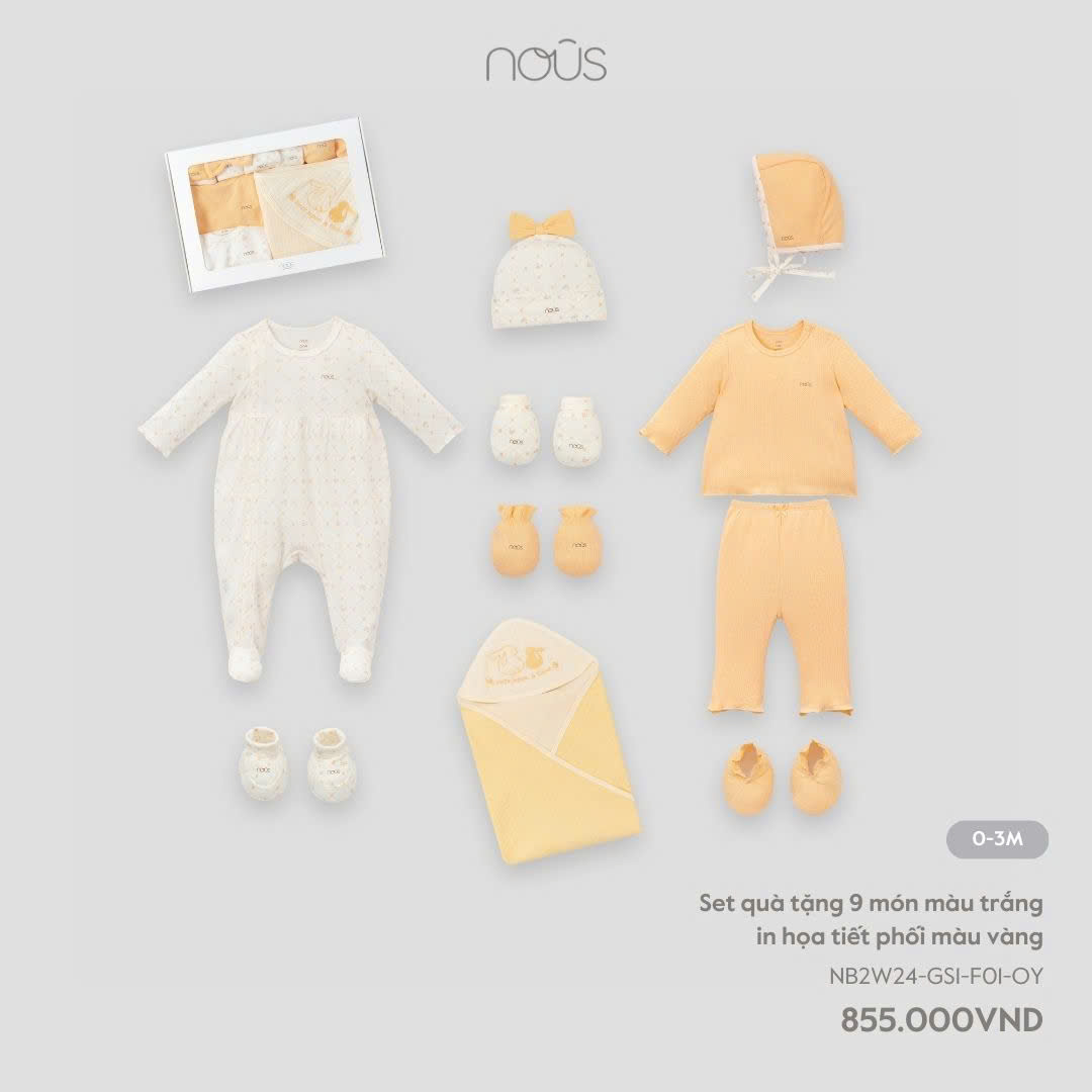 Set quà tặng 9 món màu trắng in họa tiết phối vàng