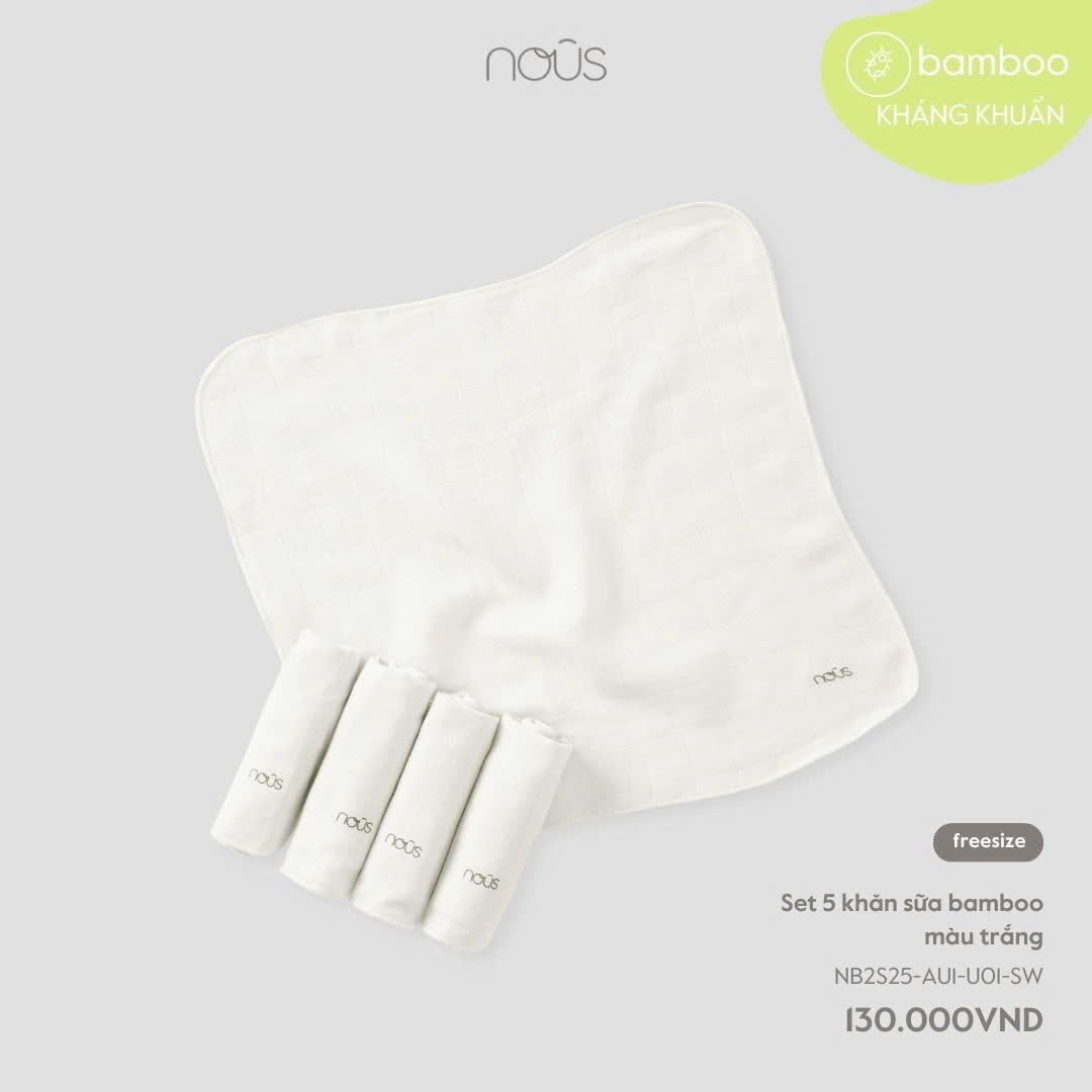 Set 5 khăn sữa bamboo màu trắng