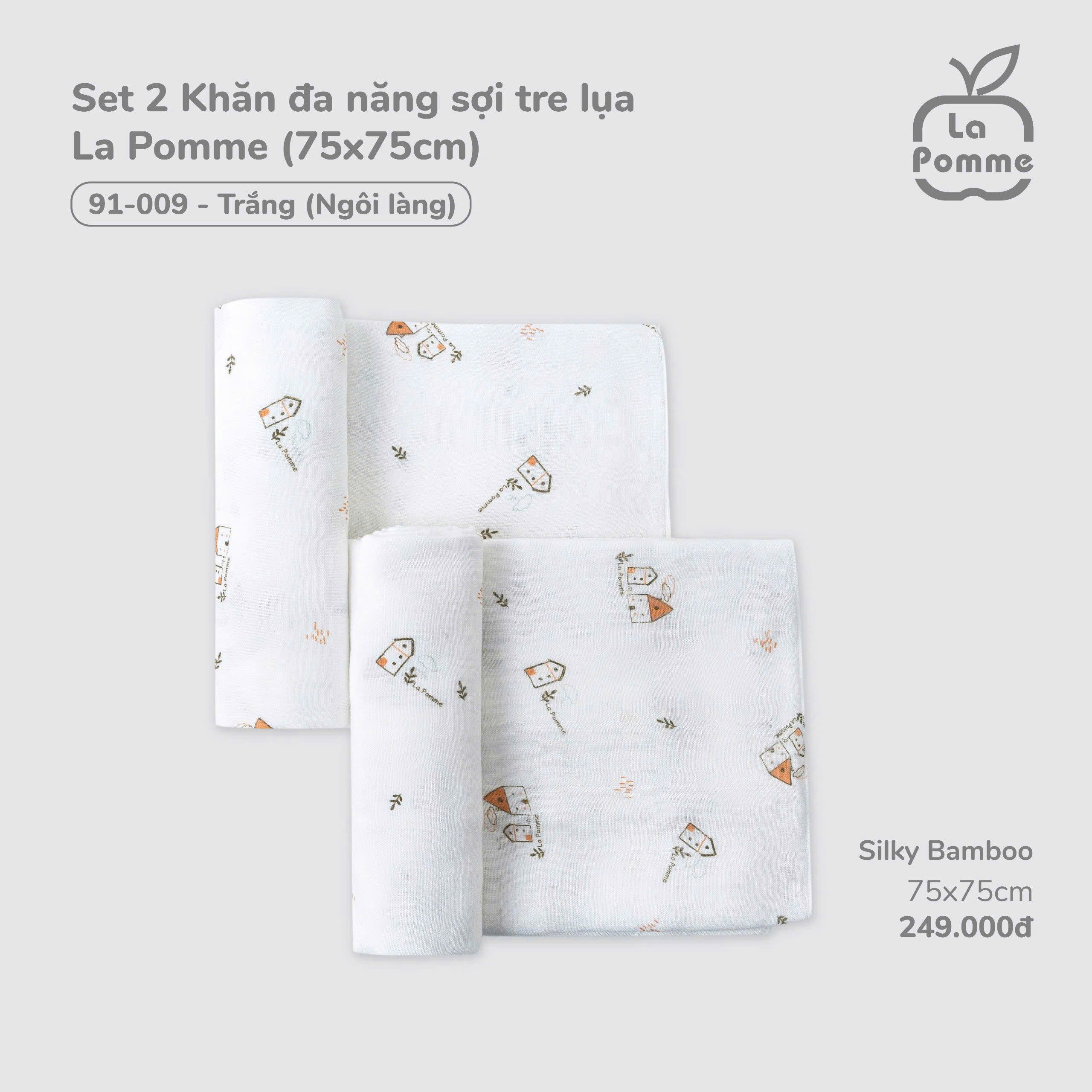 Set 2 Khăn đa năng sợi tre lụa La Pomme (75x75cm)