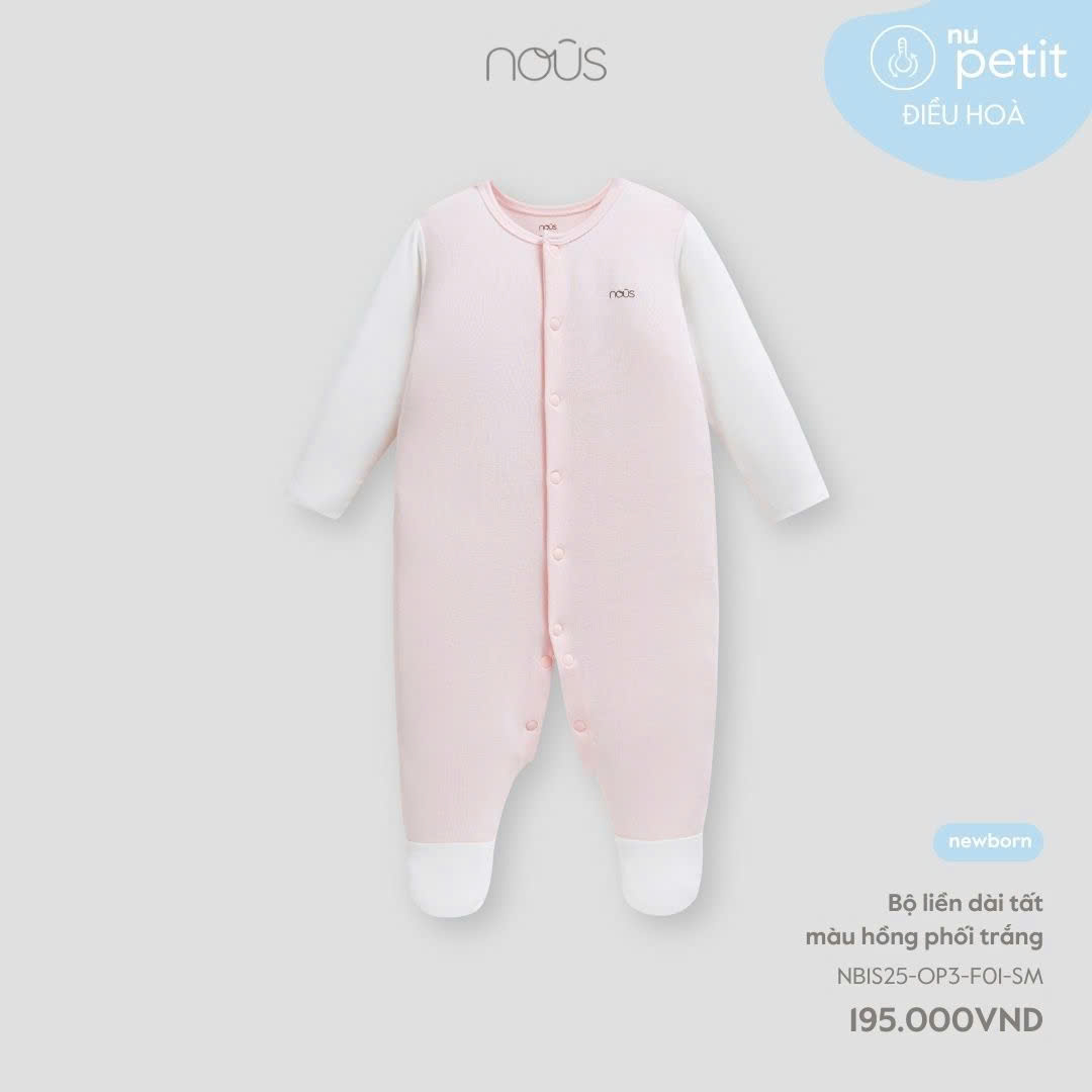 Bộ liền dài tất màu hồng phối trắng