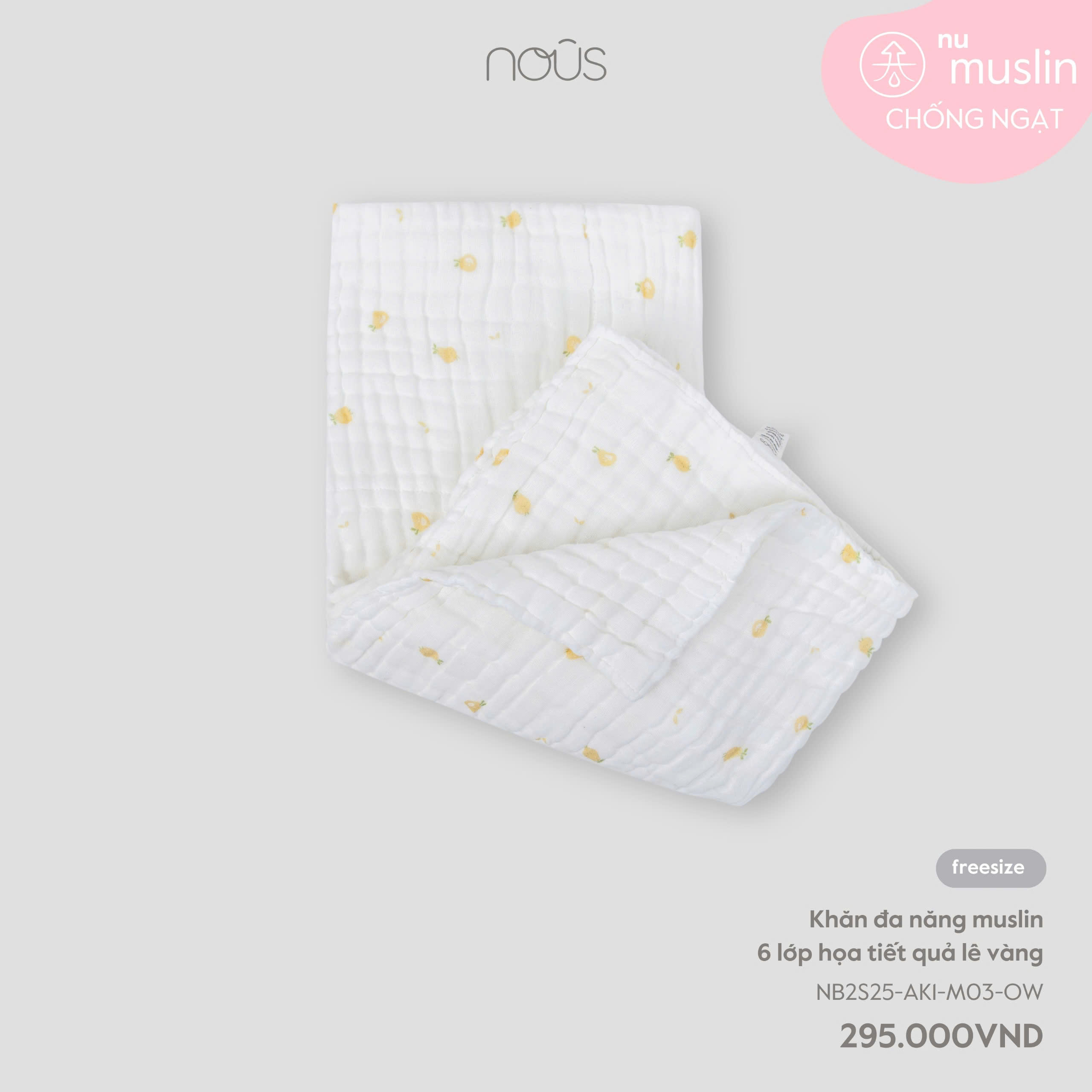 Khăn Đa Năng Muslin 6 Lớp Họa Tiết Quả Lê Vàng NU2432