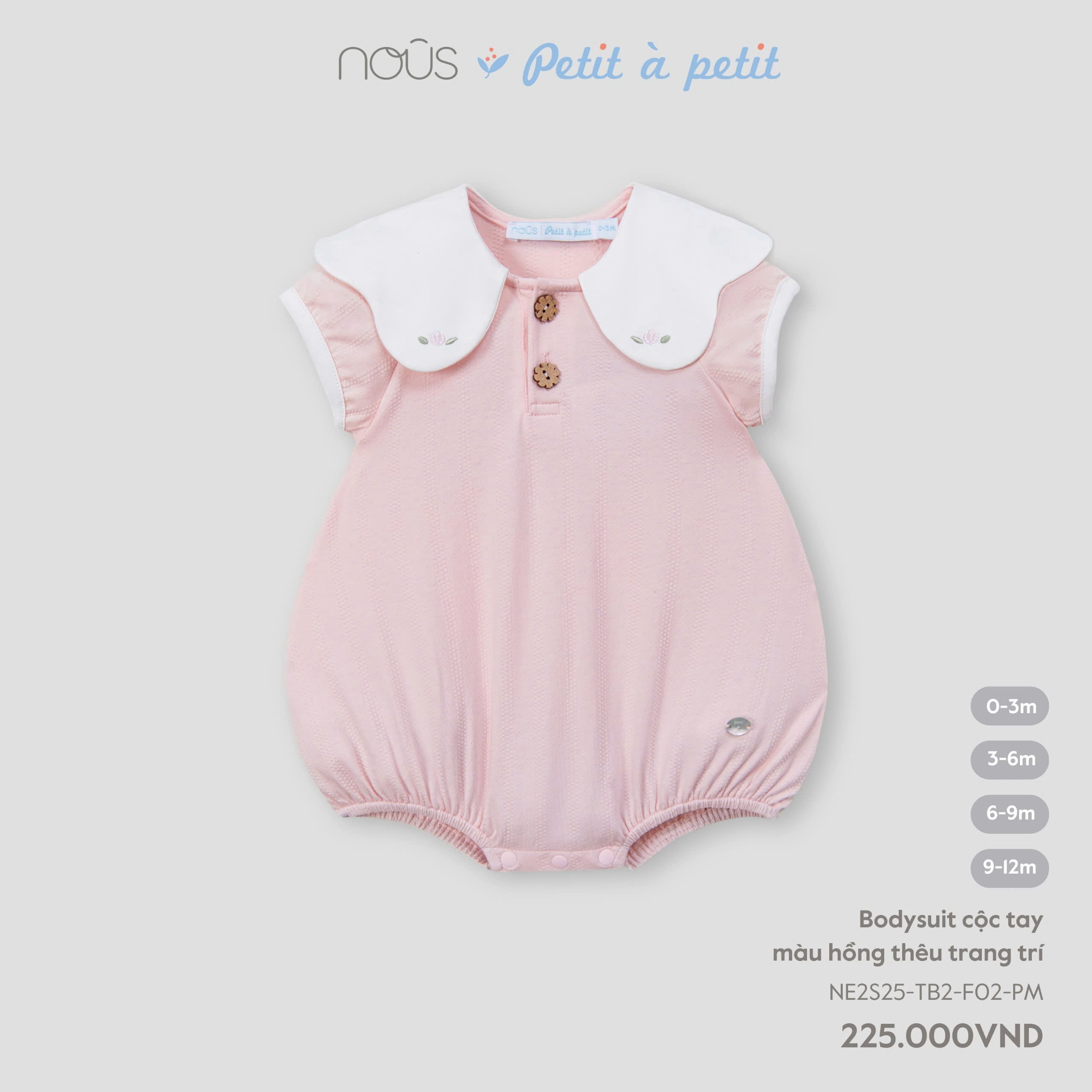 Bodysuit cộc tay màu hồng thêu trang trí