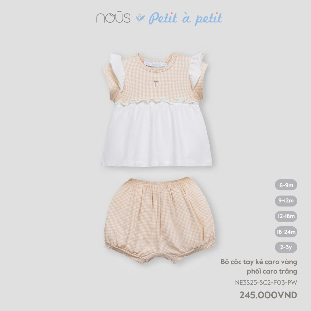 Bộ cộc tay kẻ caro vàng phối trắng