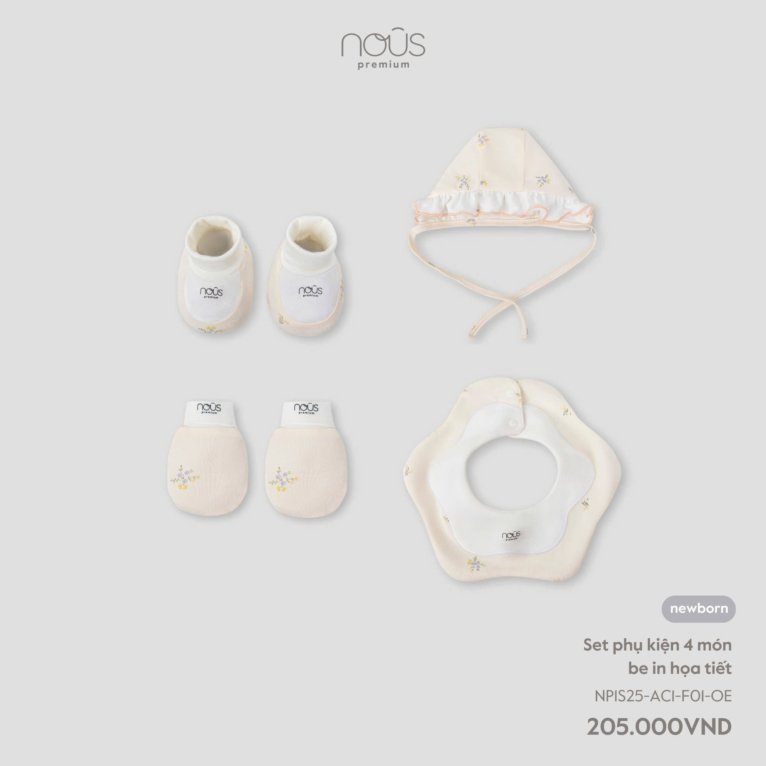 Set phụ kiện 4 món be in họa tiết