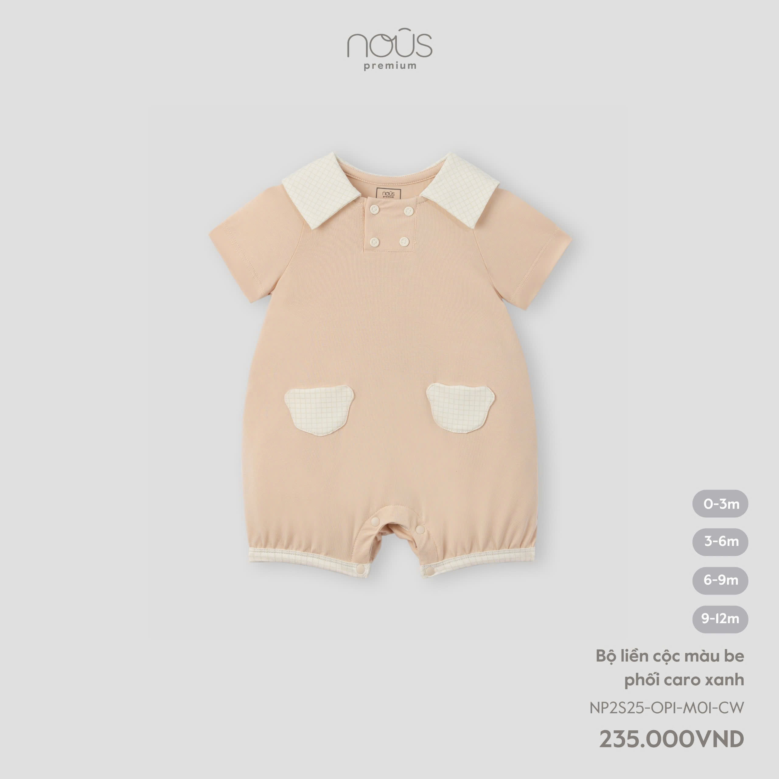 Bộ liền cộc màu be phối caro xanh