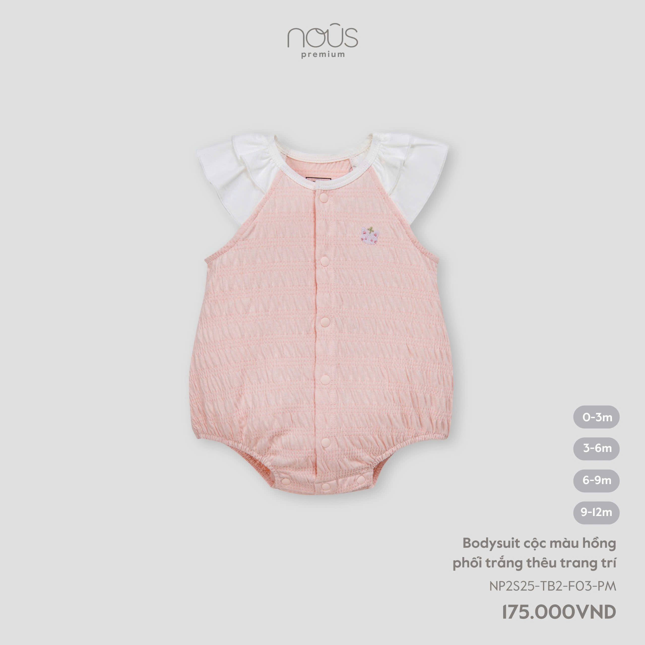 Bodysuit cộc màu hồng phối trắng thêu trang trí