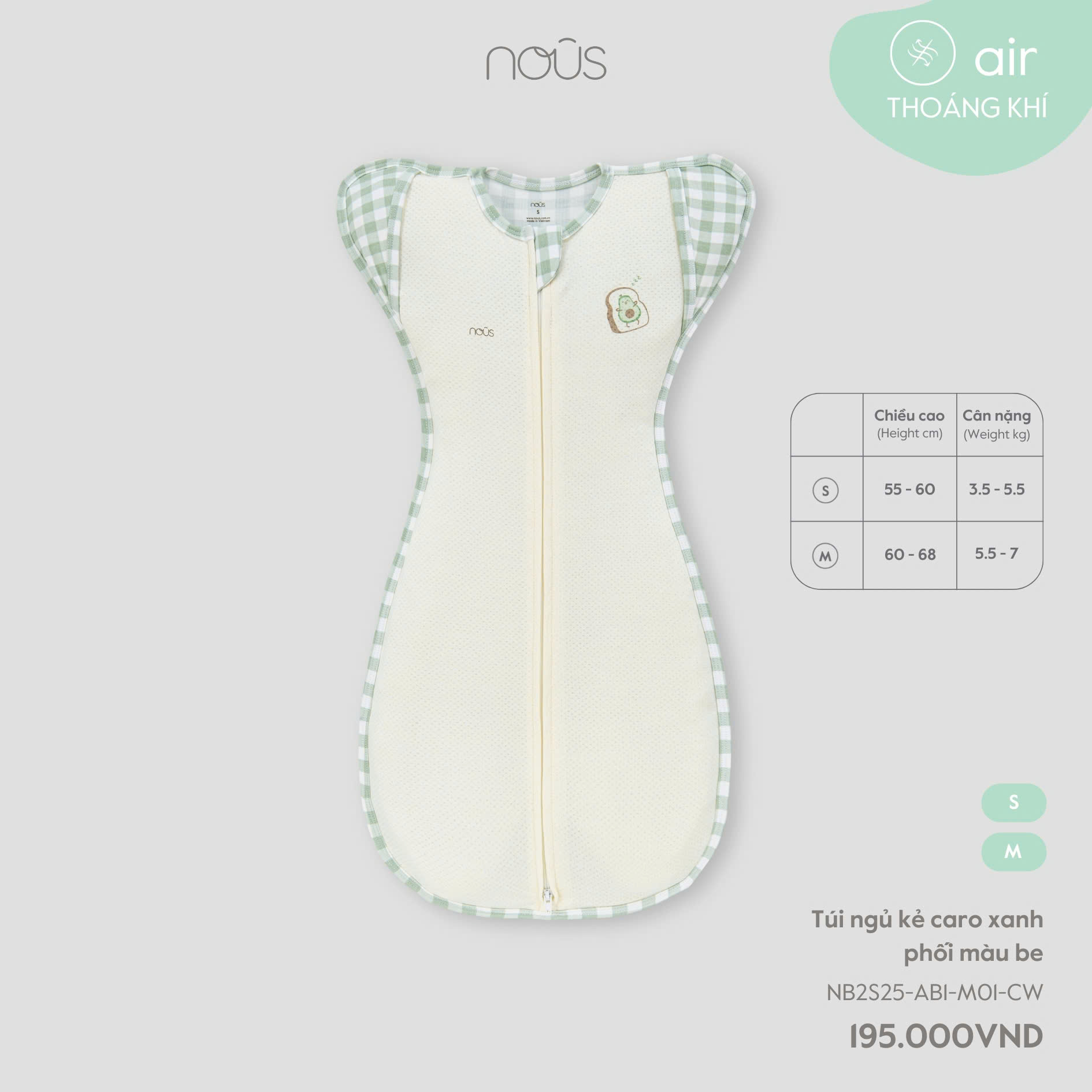 Nhộng chũn kẻ caro xanh phối màu be