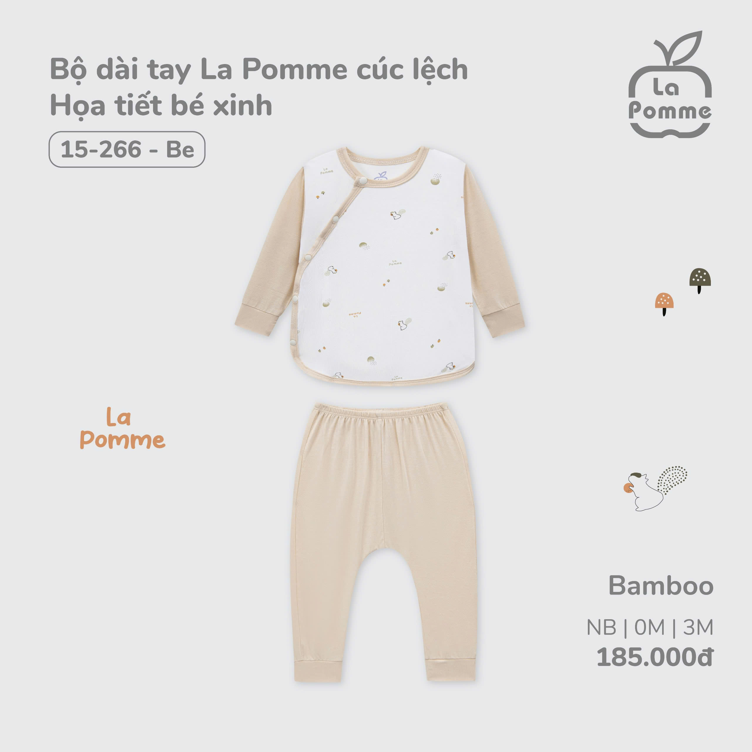 Bộ dài tay La Pomme cúc lệch Họa tiết bé xinh