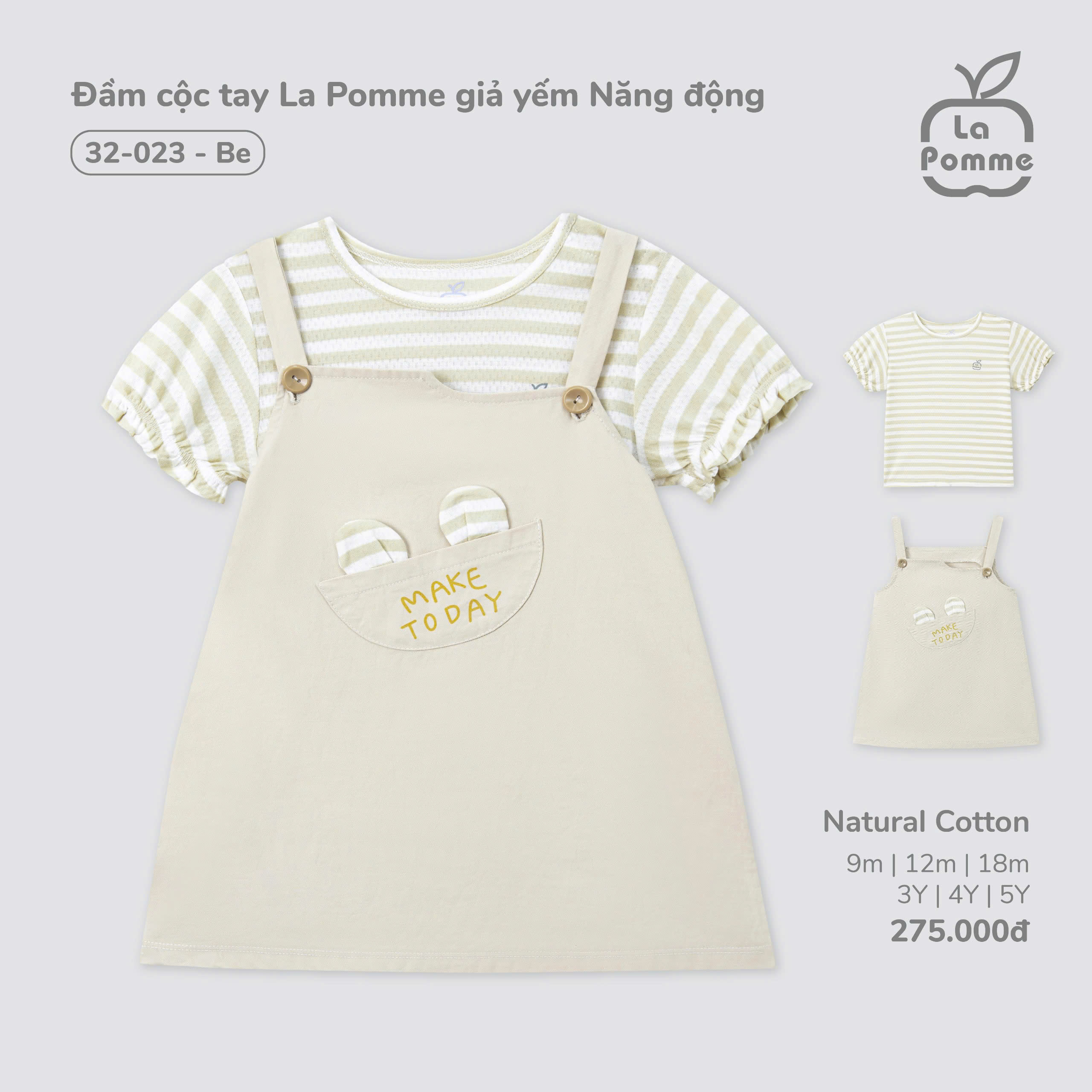 Đầm cộc tay La Pomme giả yếm Năng động