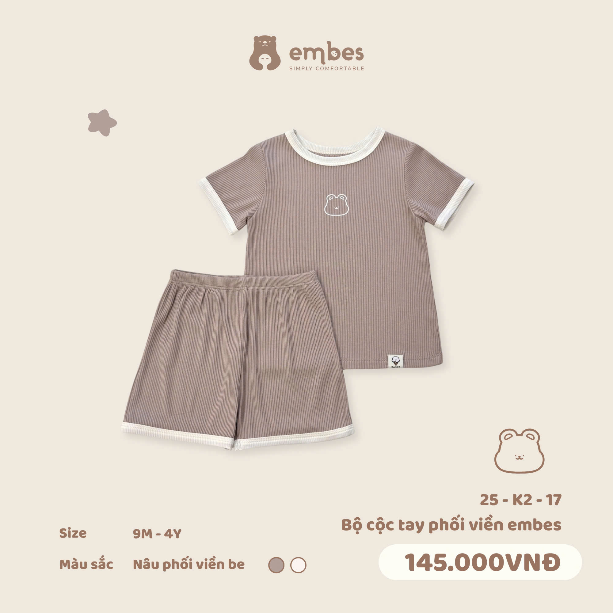 Bộ cộc tay phối viền Embes 25-K2-17