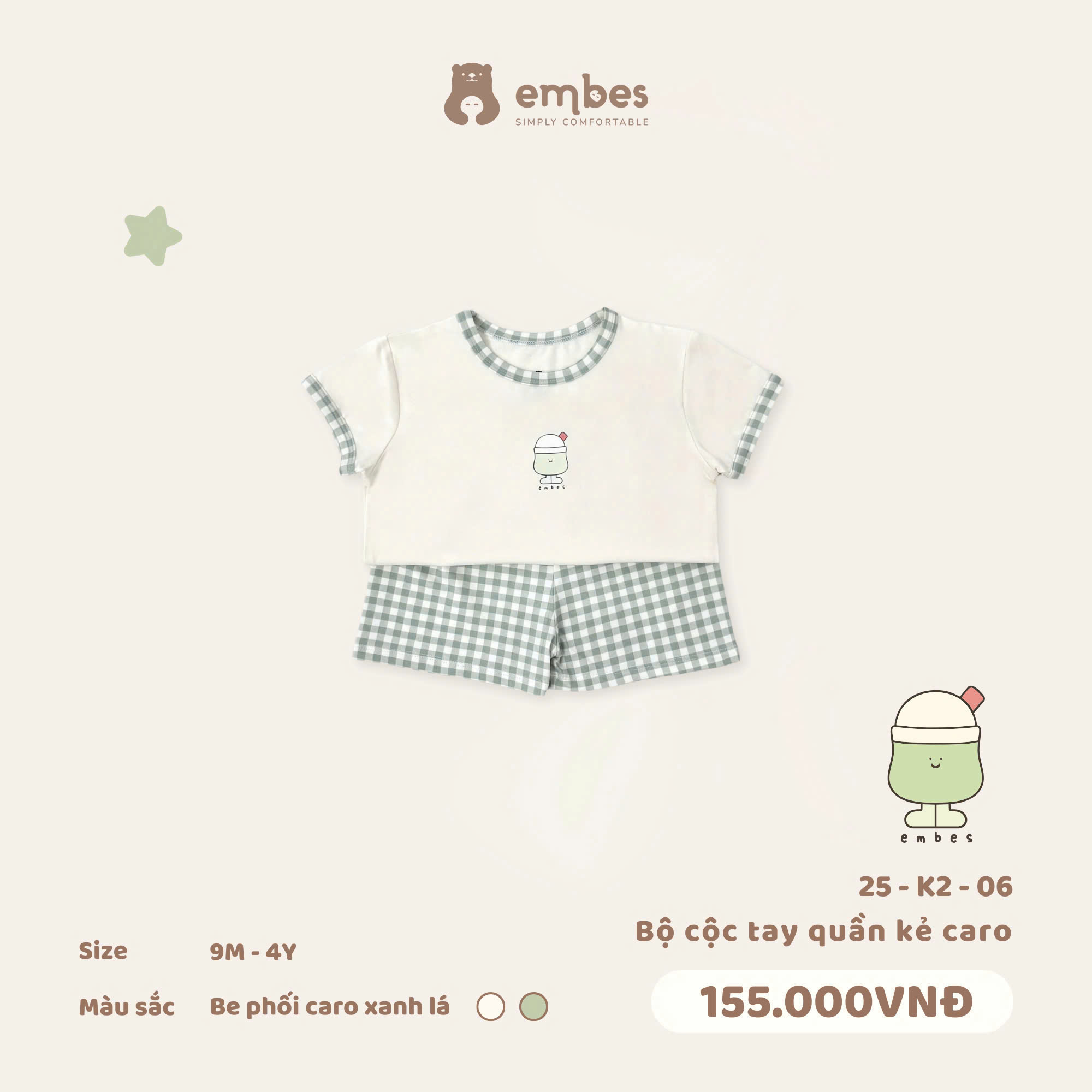 Bộ cộc tay quần kẻ caro Be 25-K2-06