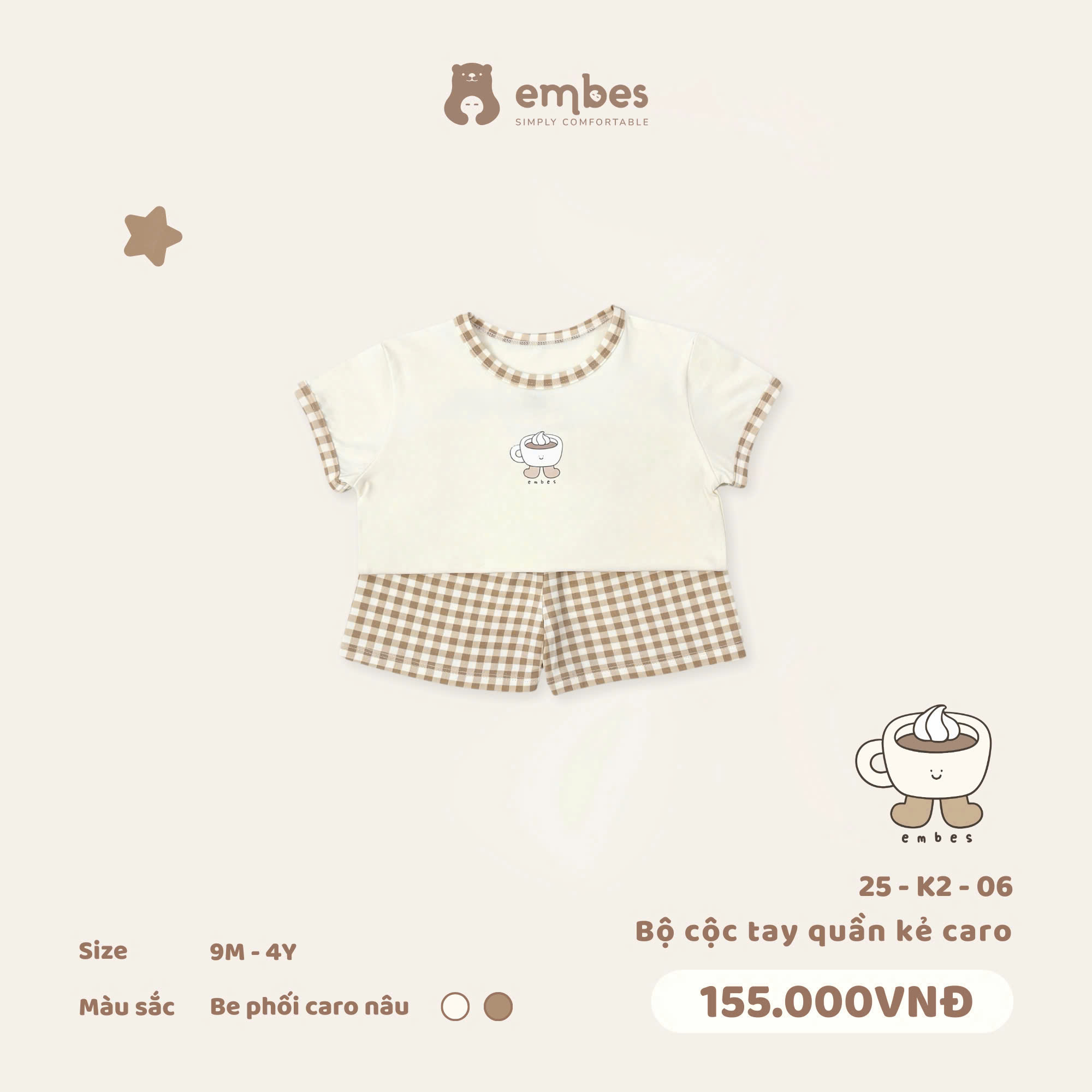 Bộ cộc tay quần kẻ caro Be 25-K2-06