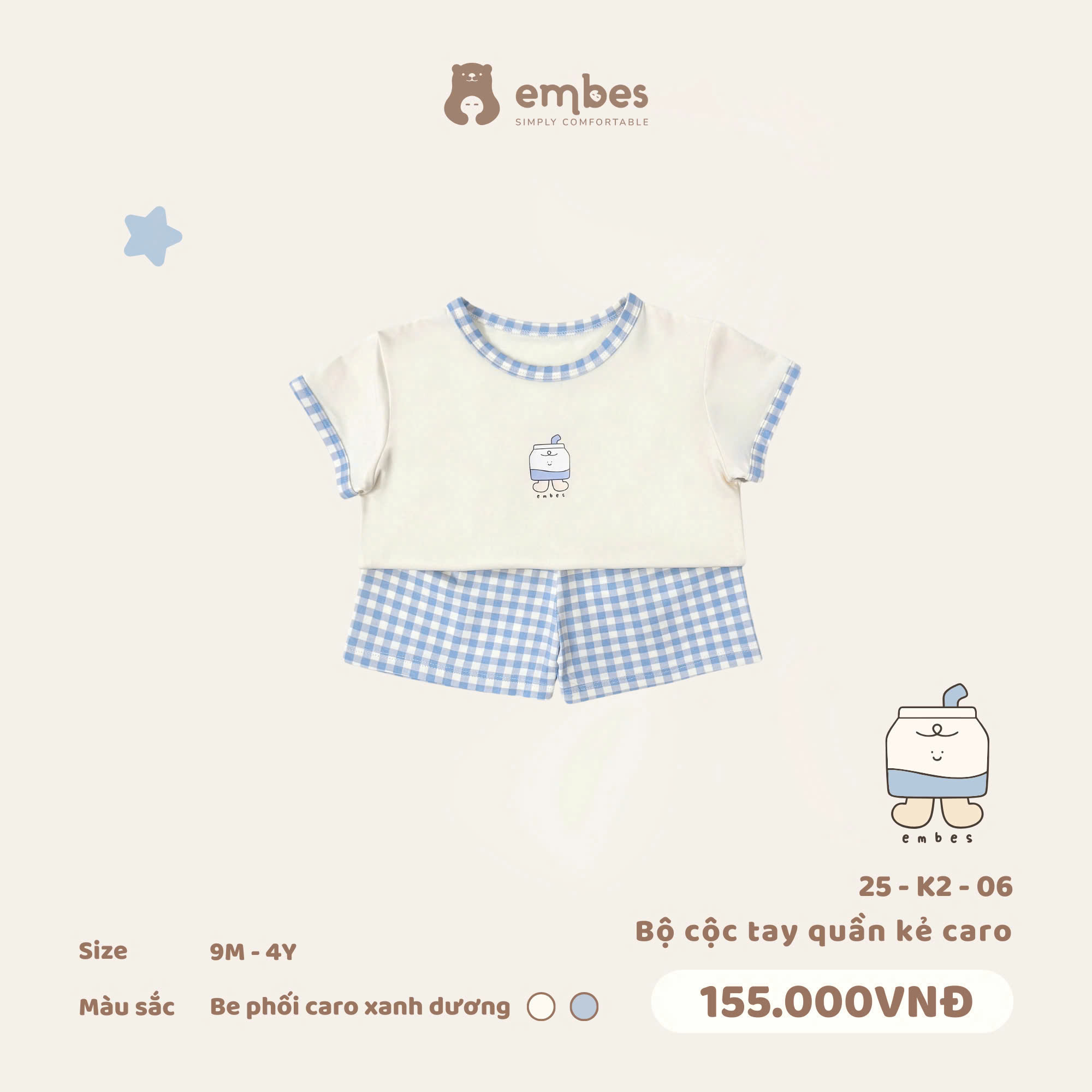 Bộ cộc tay quần kẻ caro Be 25-K2-06